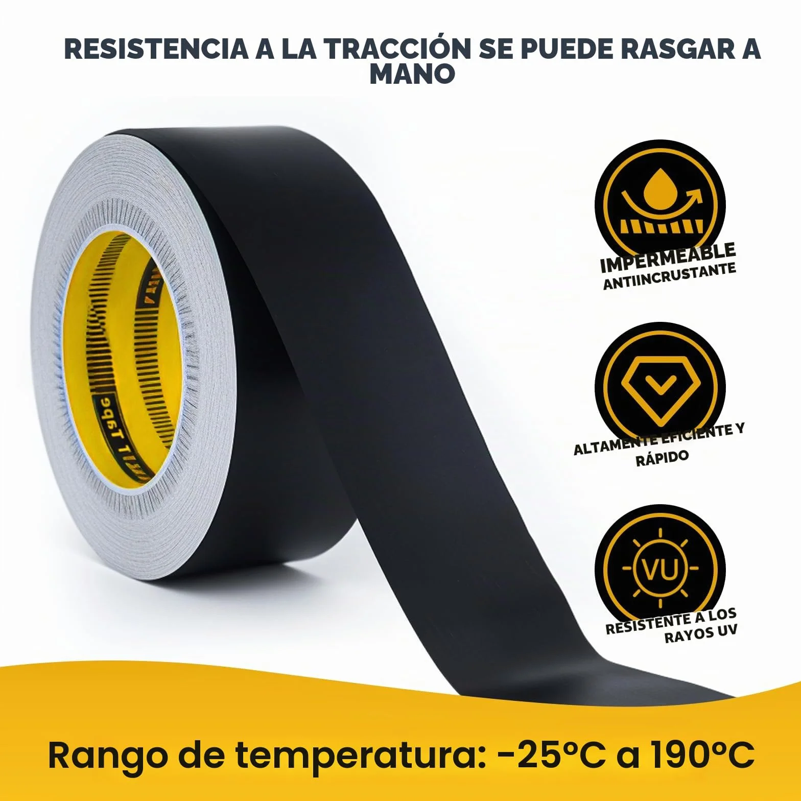 LLPT Cinta de Aluminio | Negro | 5cm x 20m | Adhesivo de Alta Temperatura | Trabajo Pesado Sellado de HVAC Cinta | para Conductos de Aire Frío y Caliente para Reparación de Tuberías de Metal (BF065)