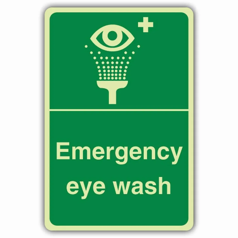 V Safety - Señal de seguridad fotoluminiscente de emergencia para lavado de ojos, 300 x 450 mm, plástico rígido de 1,2 mm, triple brillo