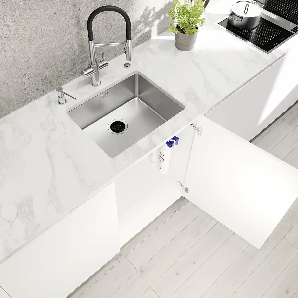 BLANCO CATRIS-S Flexo Grifo de cocina cromado Alta presión Agua filtrada BWT Cambio de chorro transparente a ducha