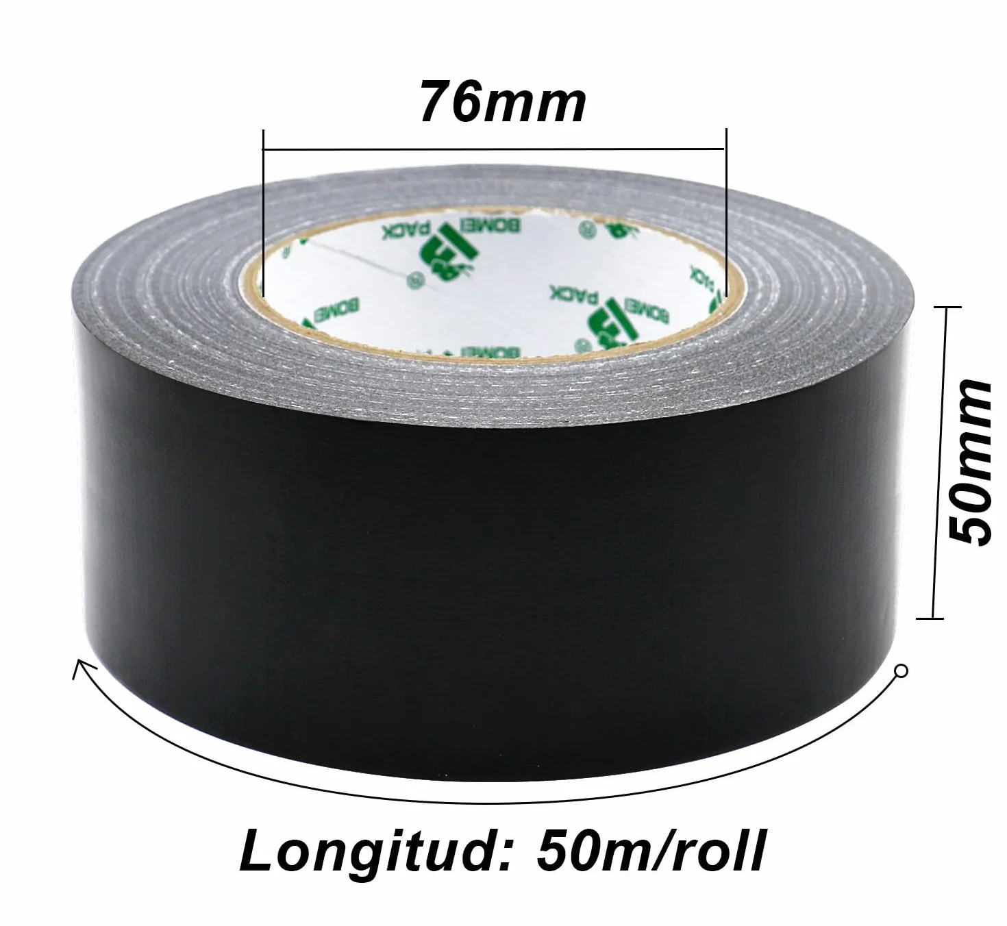BOMEI PACK 3 rollos Cinta Americana 50mm x 50 m - Cinta Adhesiva Negra - Cinta Fuerte de Tela Reforzada con Tejido - Para Interiores y Exteriores