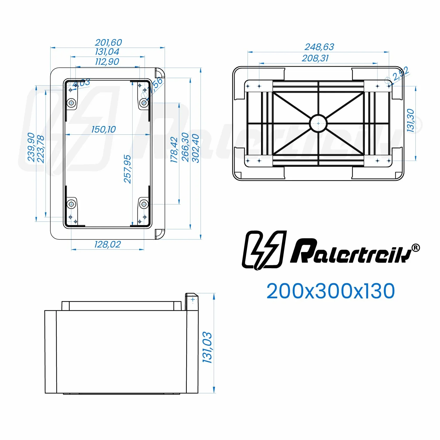 Armario de Distribución para Pared con Placa de Montaje Galvanizada, Caja Industrial de Control Vacía de Plástico ABS con Puerta Protección IP65, tamaño 200x300x130