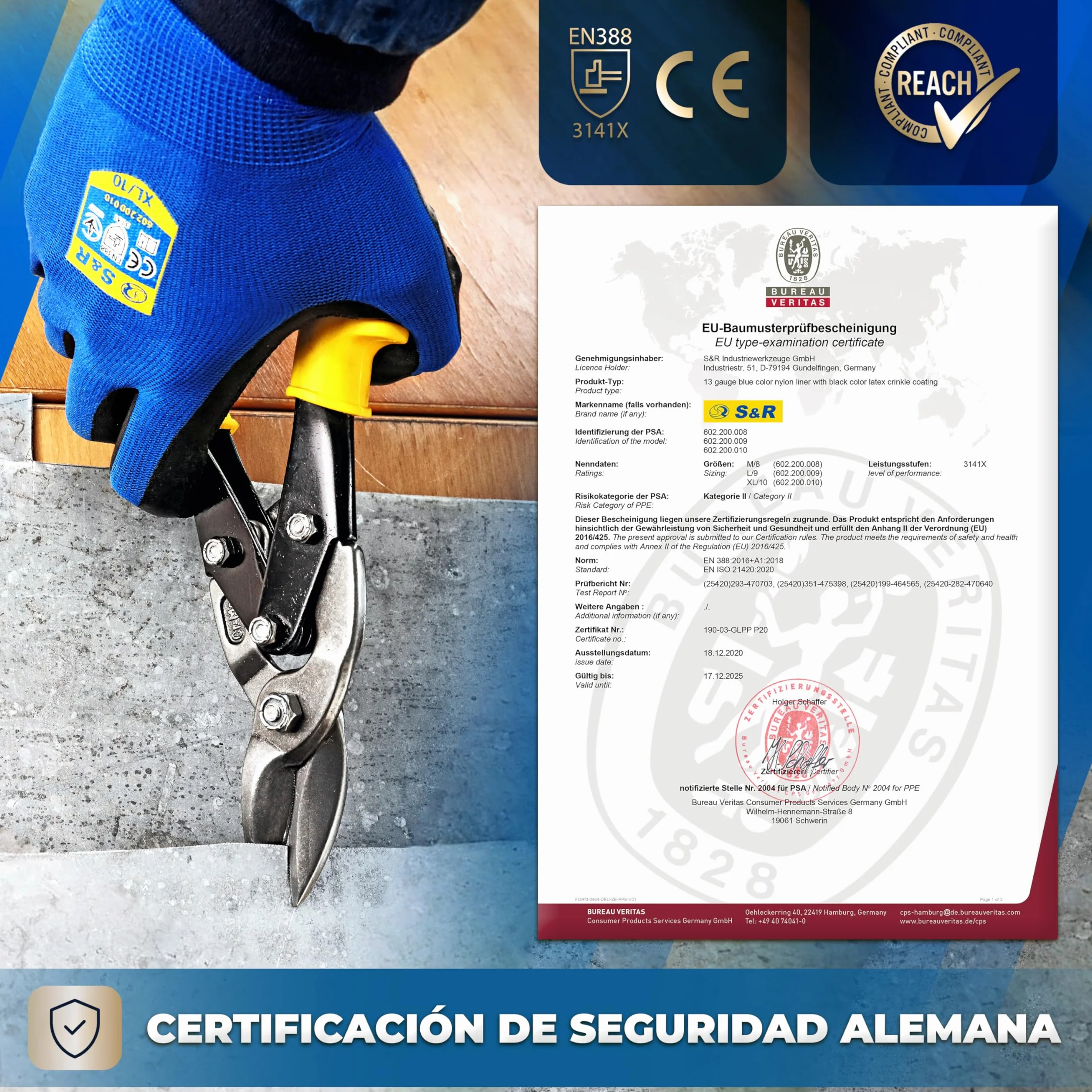 S&R Guantes de Trabajo Hombre Talla L 9 Nylon y Latex 12 Pares