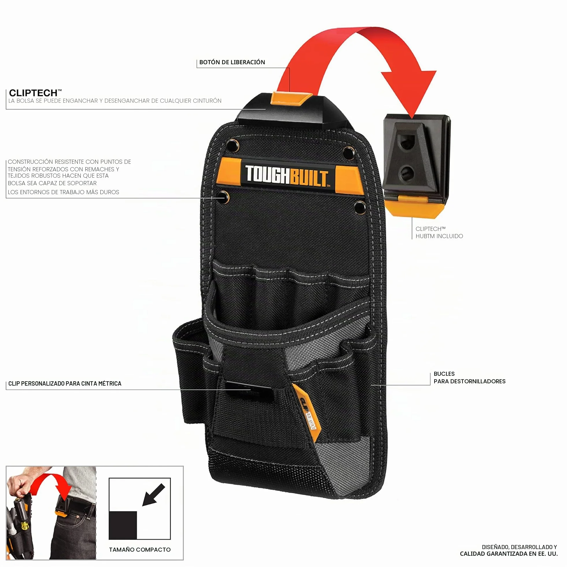 ToughBuilt Bolsa para técnico ClipTech™ con bolsillos y bucle ajustable