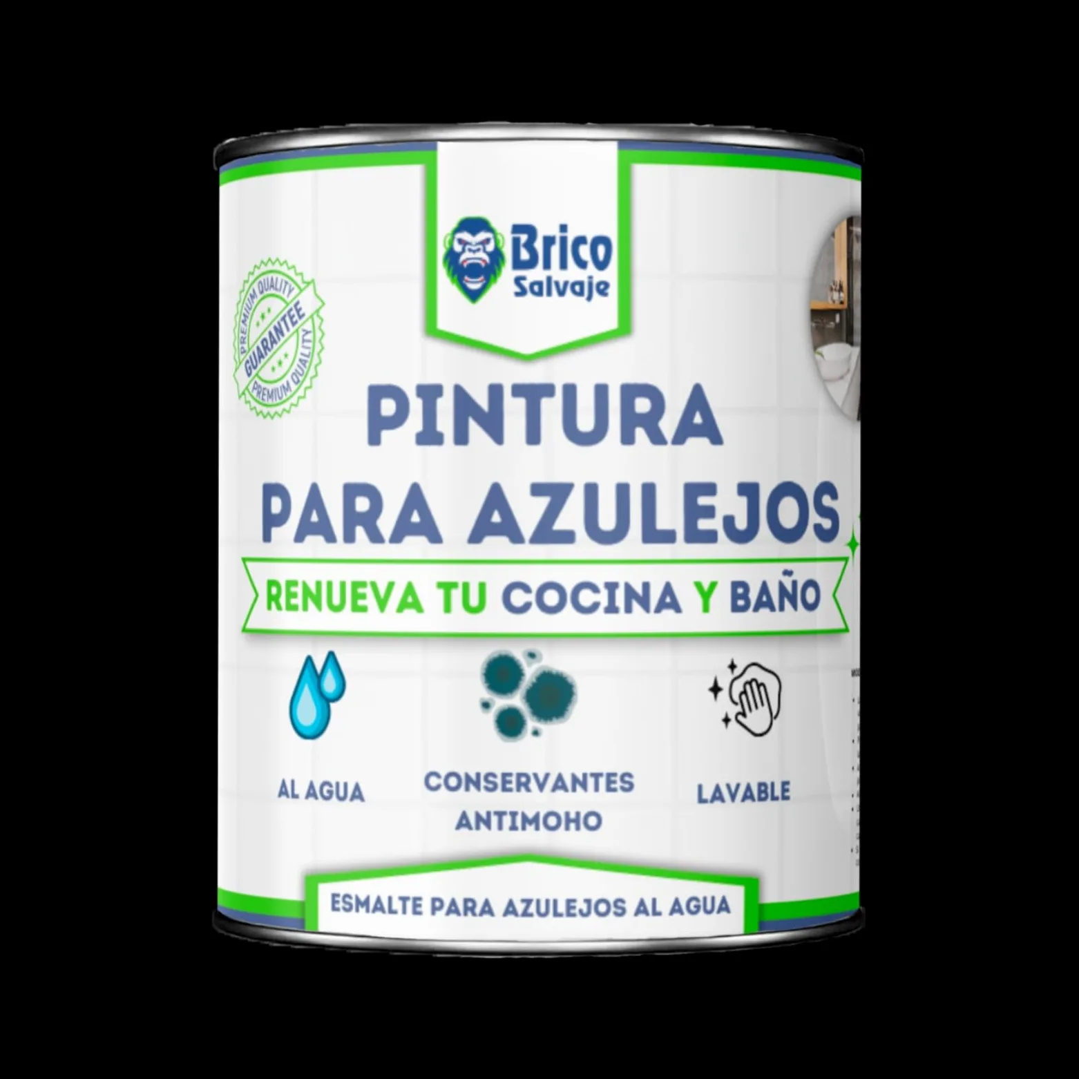 Pintura para Azulejos Cocina y Baño al Agua BRILLANTE | Sin Imprimación | Lavable | Gran dureza (Negro Ébano, 750 ML)