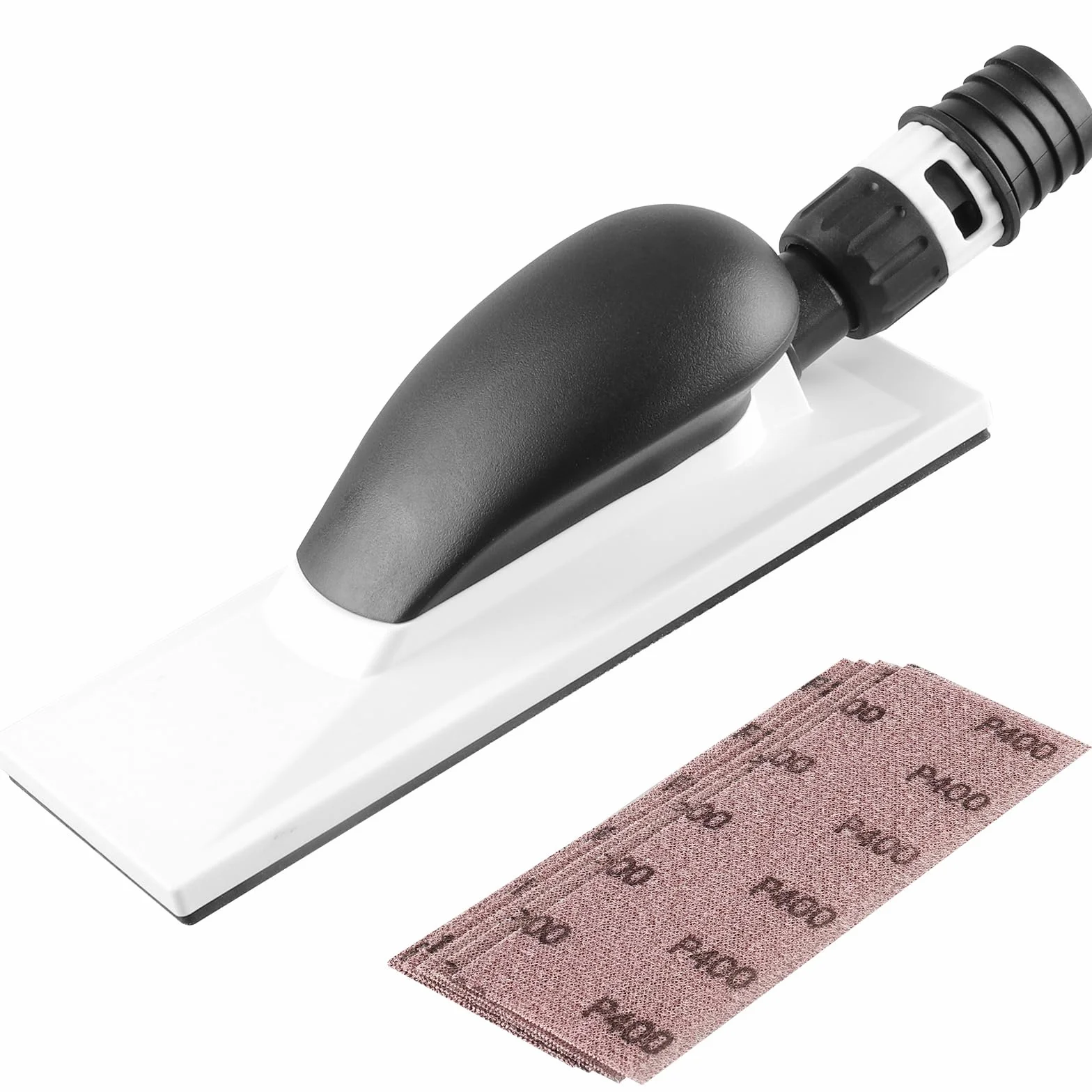 Lijadora manual con aspiración 200 x 70 mm, 51 agujeros, papel de lija de óxido de aluminio P80-P400, lijado sin polvo, para madera, espátula, barniz, plástico y metal, incluye 5 tiras de