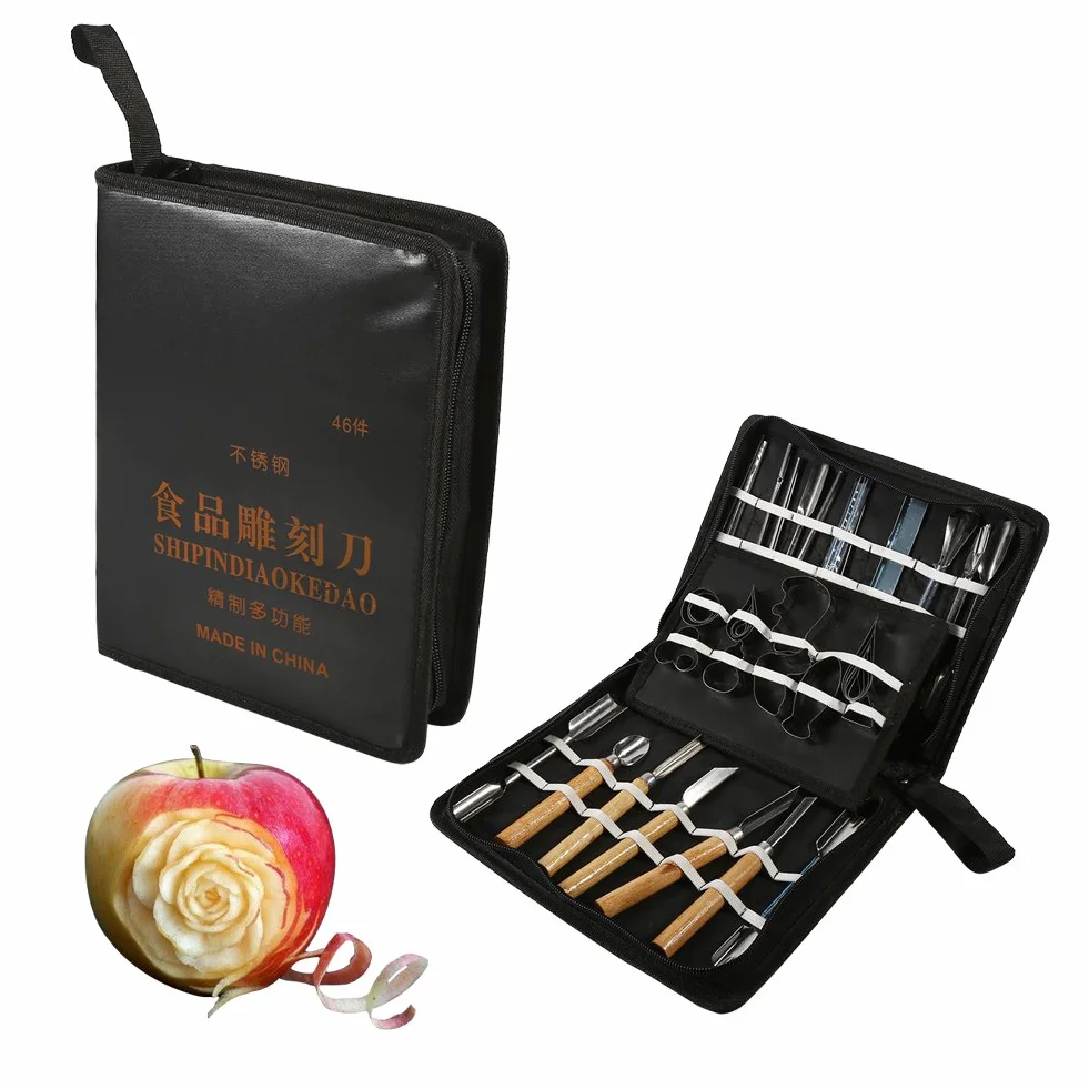 Juego de Herramientas de Talla Culinaria 46pcs Kit de Herramientas de Guarnición/Corte/Rebanado Portátil para Alimentos de Frutas y Vegetales