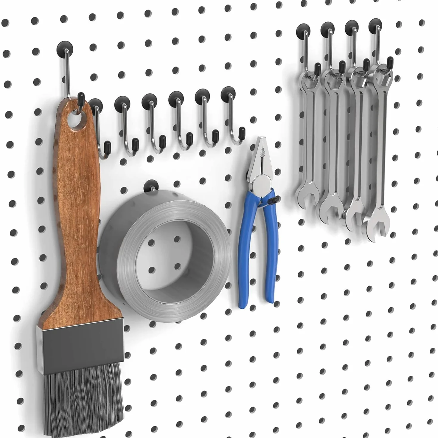 FRIMOONY Variedad de Ganchos para Tablero Perforado, Accesorios para Tablero Perforado, para Organizar Varios Herramientas, 146 Piezas, de las cuales 60 son Cerraduras para Ganchos