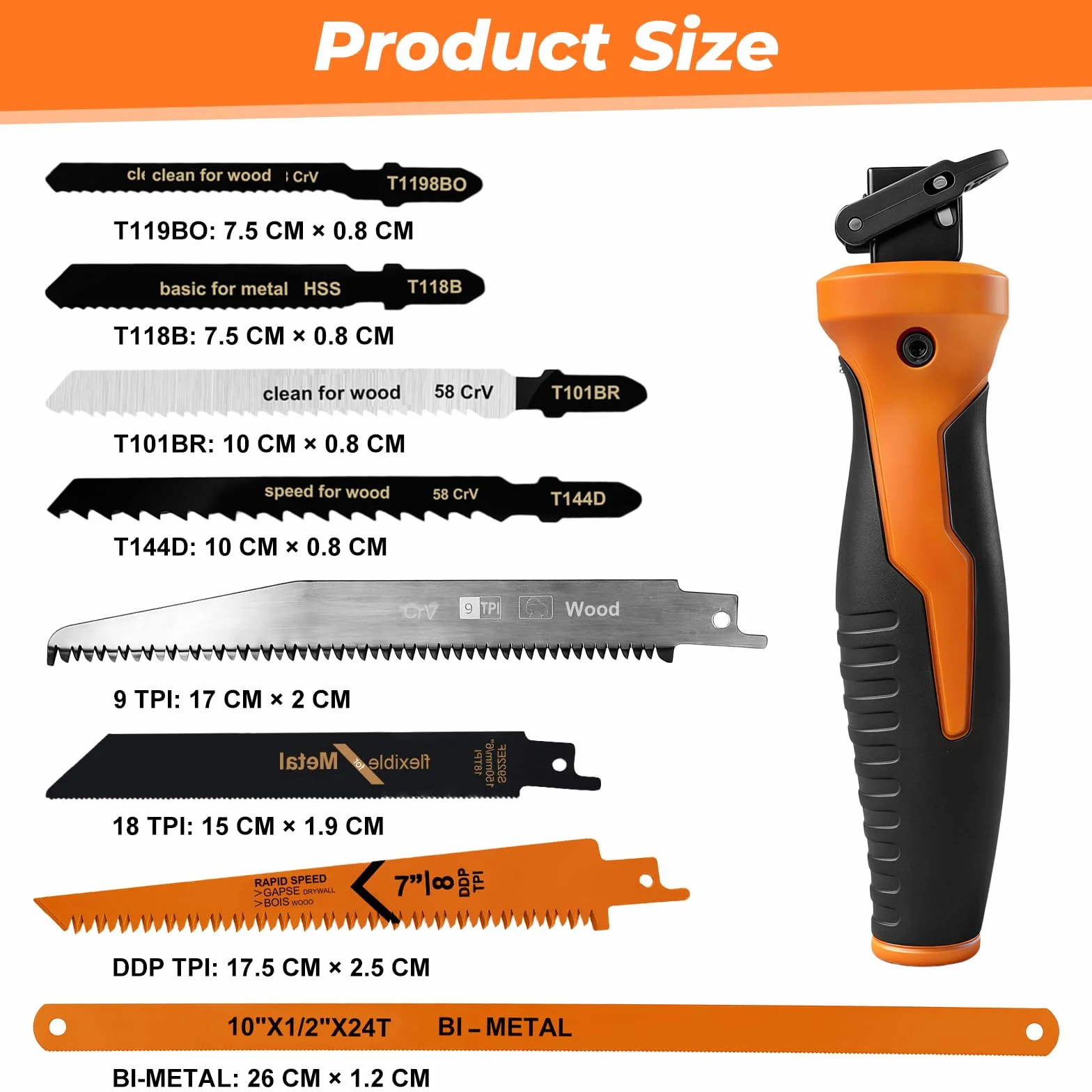 Flintronic Set de Sierra Metálica 8 en 1, Mini Sierra para Bricolaje con 8 Hojas de Sierra, Diseño Autobloqueante y Mango Ergonómico, para Metal, Madera y Plástico