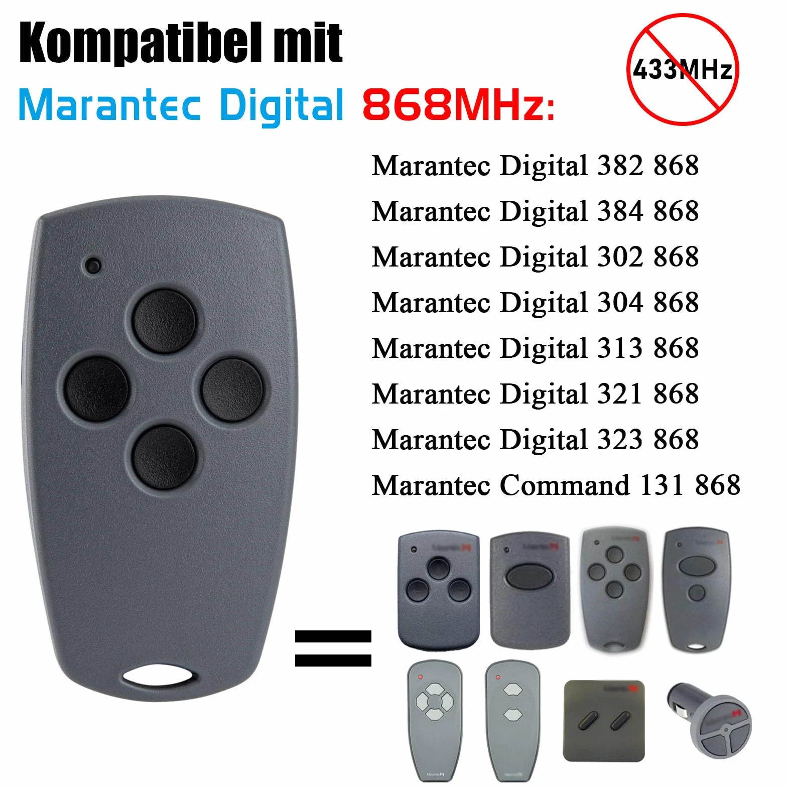 Transmisor Manual de Apertura de Puerta de Garaje 868 MHz Compatible con Marantec Digital 304/384 / 302/313 / 321/323 / 131 868 Mando a Distancia 2 Piezas