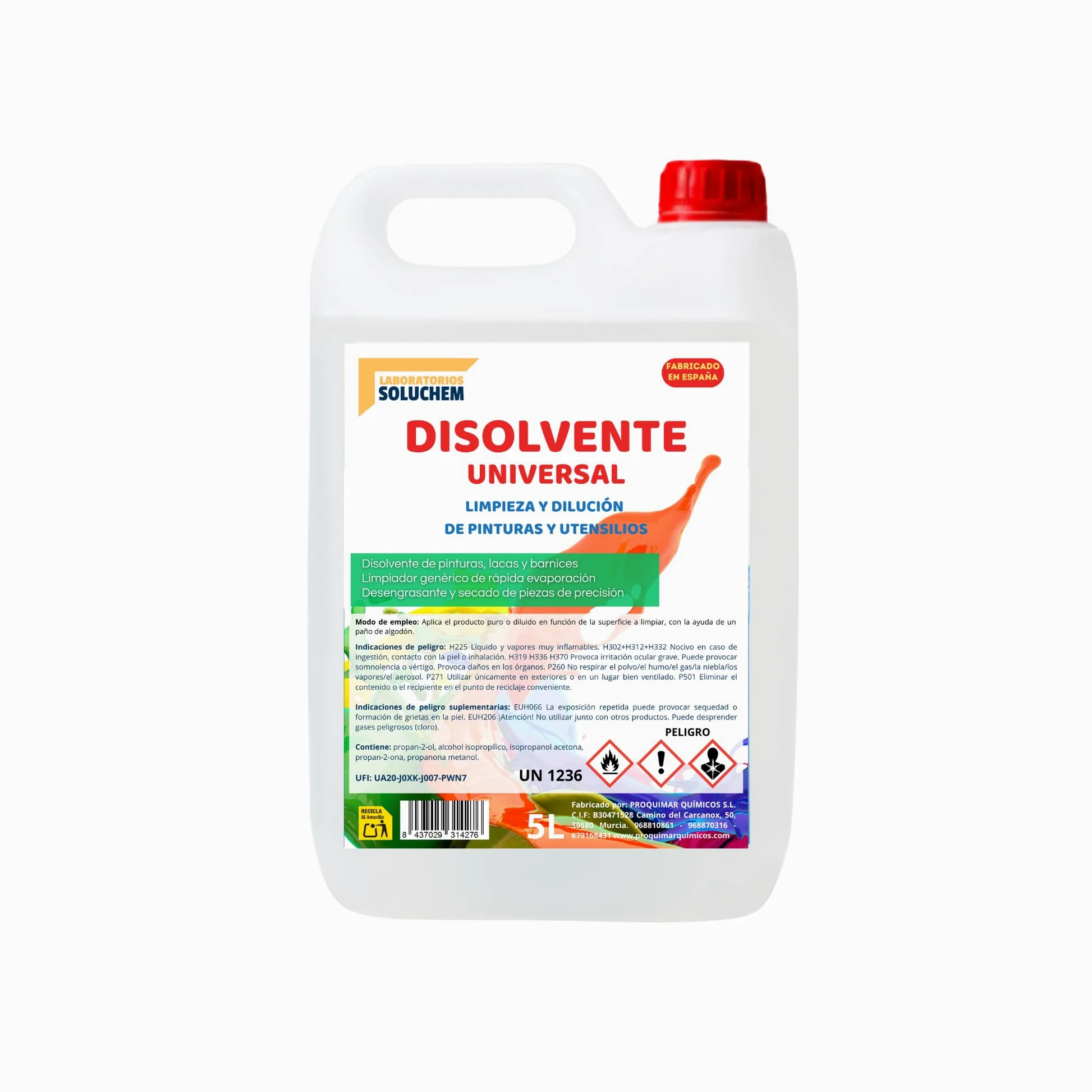 Disolvente Universal Proquimar | Disolvente, Diluyente y Limpiador | Pintura, Esmaltes, Barnices, Limpieza de herramientas