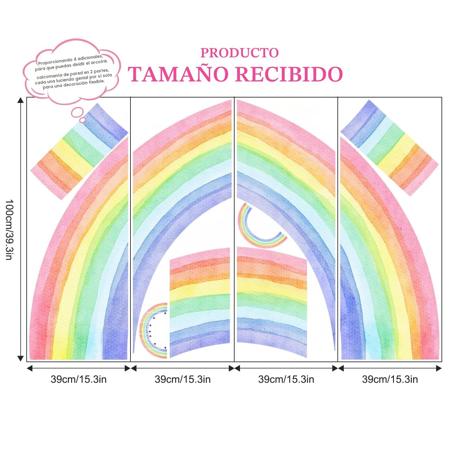 Supzone Pegatinas de Pared Arco Iris 210x108CM Grande Vinilos Decorativos Mural de Acuarela Adhesivos Pared para Dormitorio Niños Guardería Sala de Estar Sala de Juegos