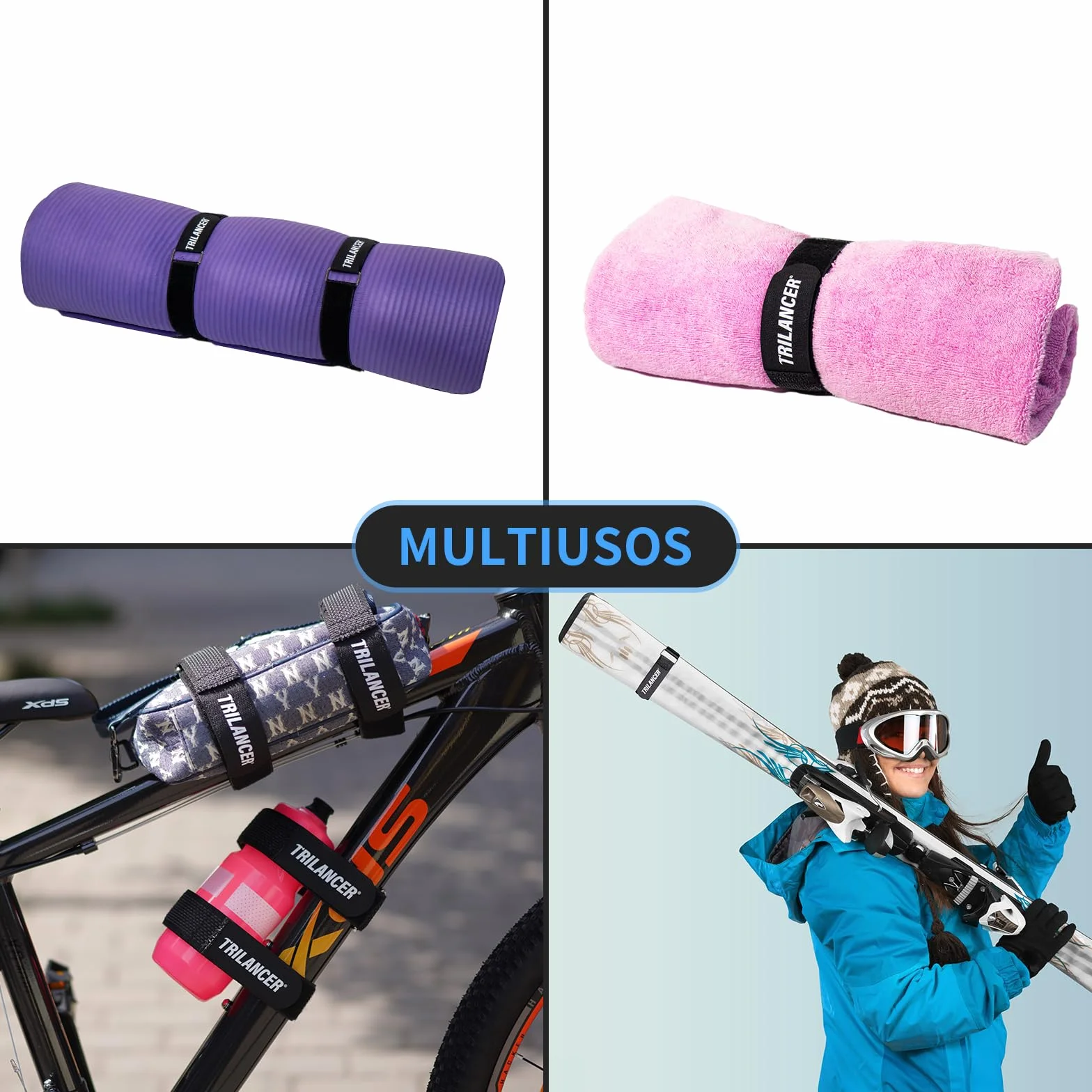 Trilancer Conjunto 4 Correas Sujeción Ajustables Bicicleta 65 cm x 3,8 cm Ganchos Presillas Soporte Auto Pared