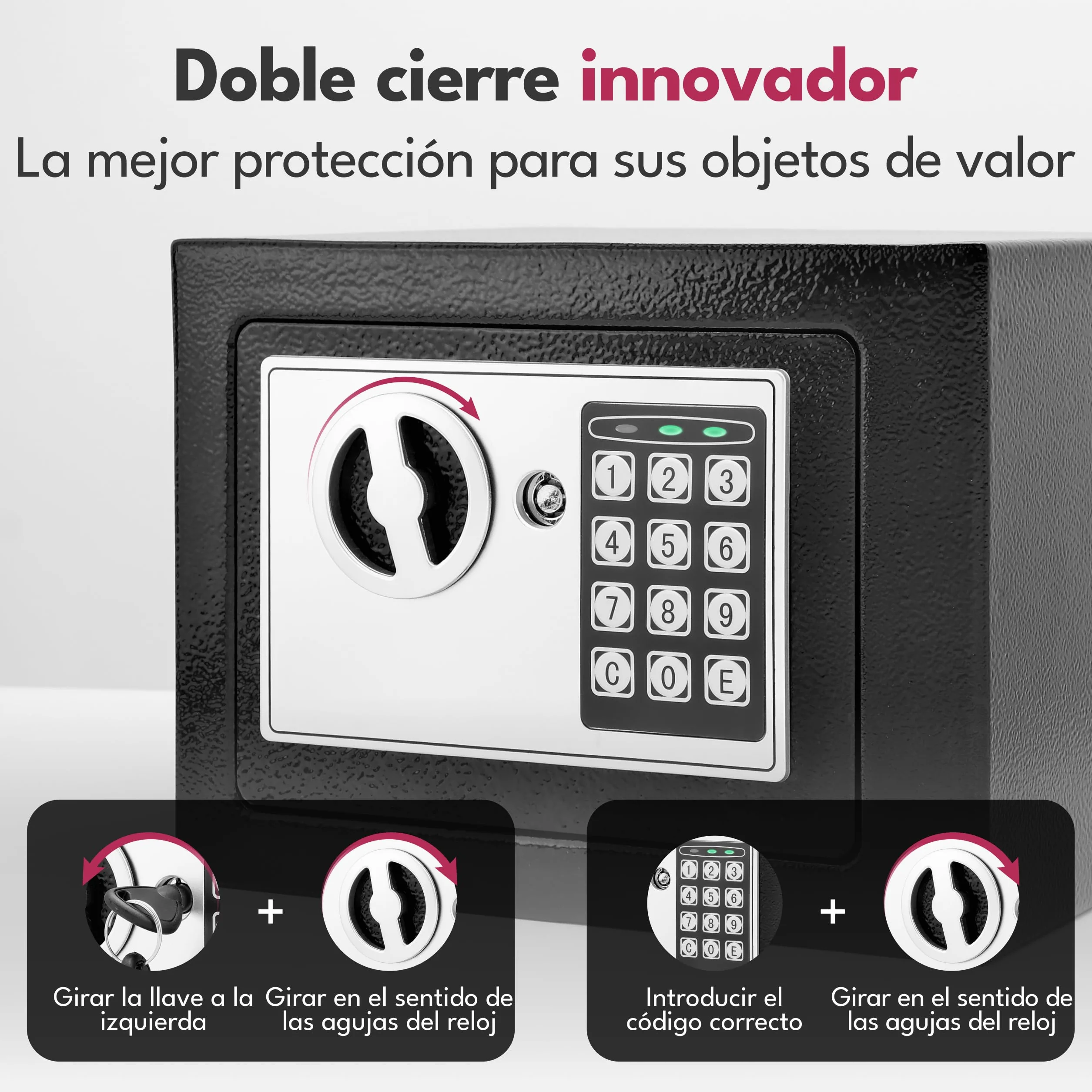 LEBENLANG Caja fuerte pequeña 5L para hogar con cerradura de combinación y bolsa ignífuga