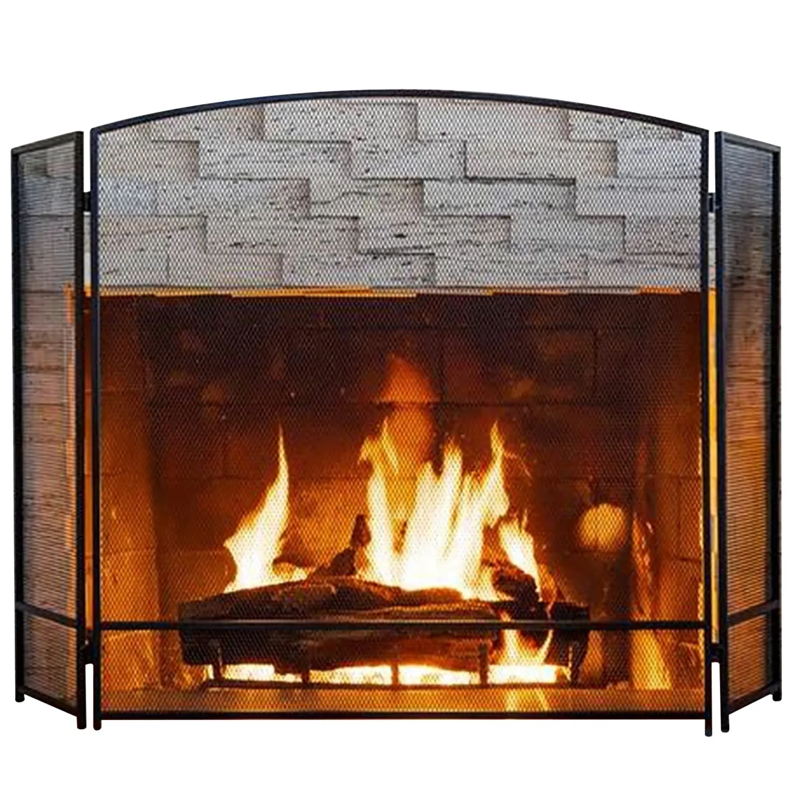 ZIMGOD Salvachispas Chimenea Pantalla de Protección contra Incendios Plegable de Tres Pliegues, Protector de Seguridad Antichispas Negro, Barrera de Protección para Chimenea Arqueada(89cm/35)