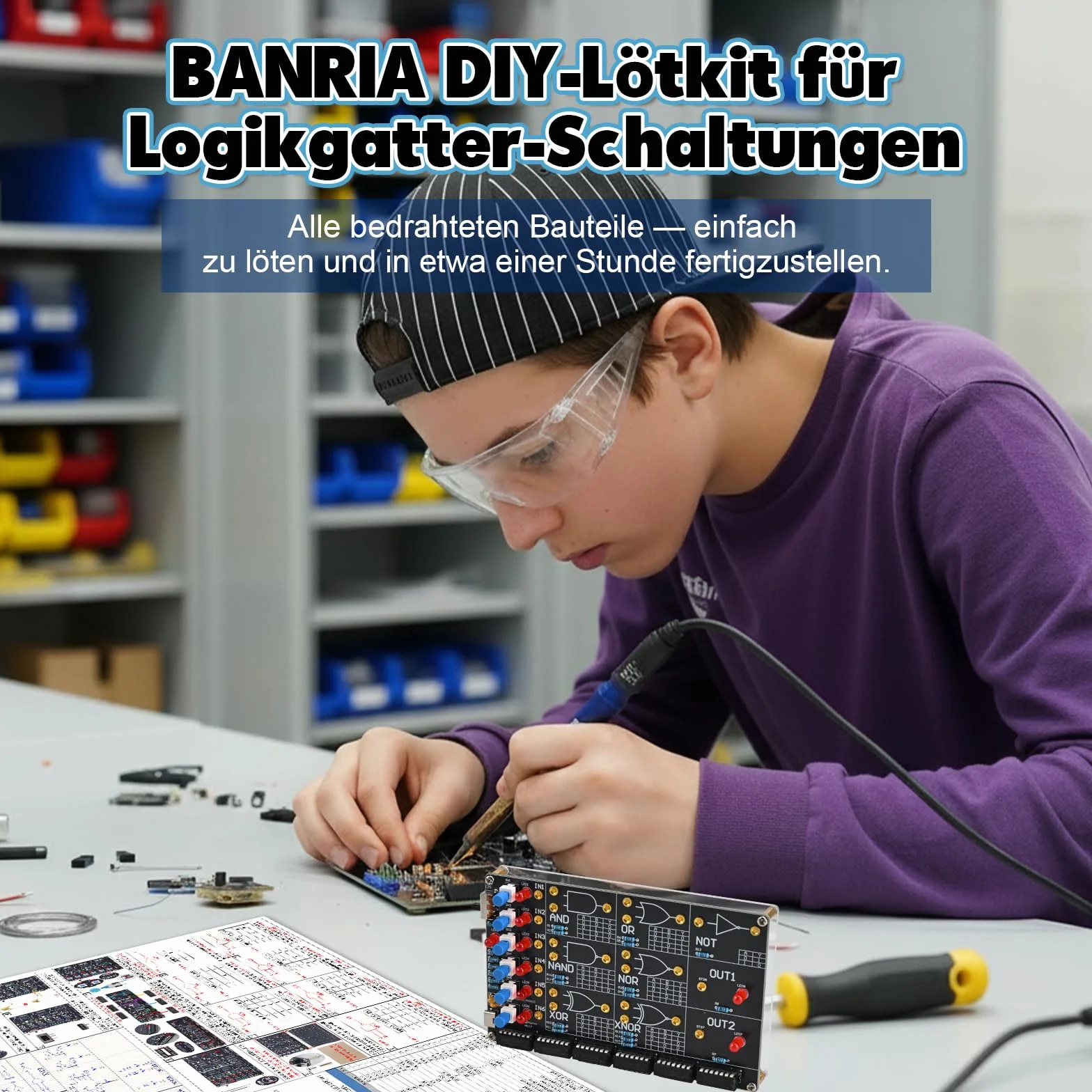 Kit de soldadura con indicador LED, juego de soldadura electrónica BANRIA para aprender a soldar con AND OR NO NAND NOR XNOR, circuitos lógicos digitales para estudiantes, escuelas, STEM