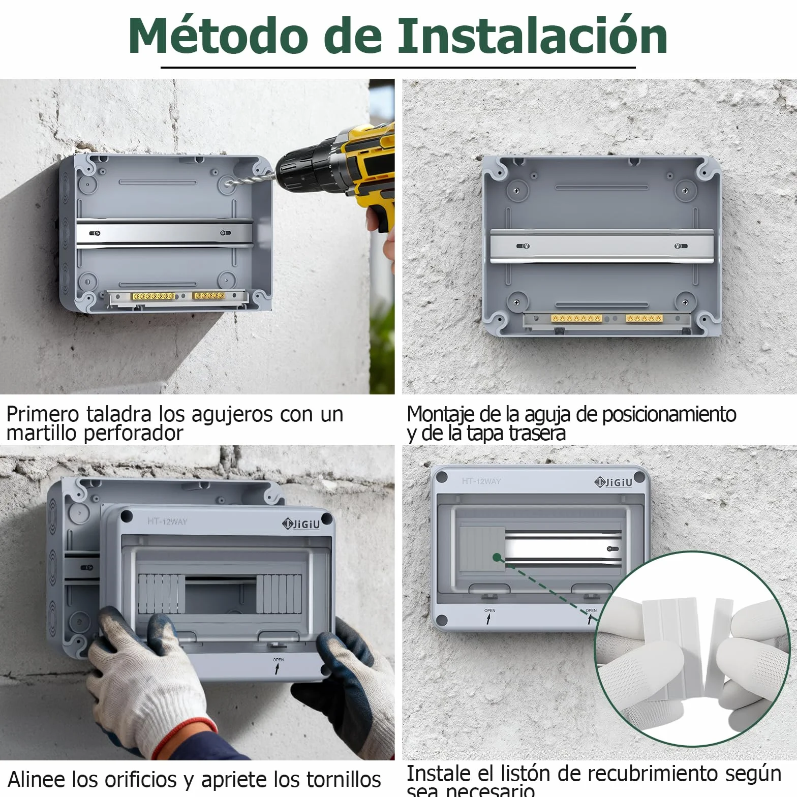 JiGiU Caja de Distribución de 12 Módulos, Caja de Fusibles Empotrada IP65, Carcasa Impermeable y Resistente a la Humedad Material ABSpara para Jardines, Columnas de Carga (255 * 200 * 110mm)