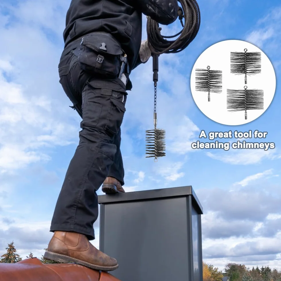 Cepillos de reamontonado para chimenea, 3 unidades, kit de reamontonado Poele Pellet, erizo de acero inoxidable, metálico, cepillo para limpieza de chimenea (150 mm, 170 mm, 200 mm)