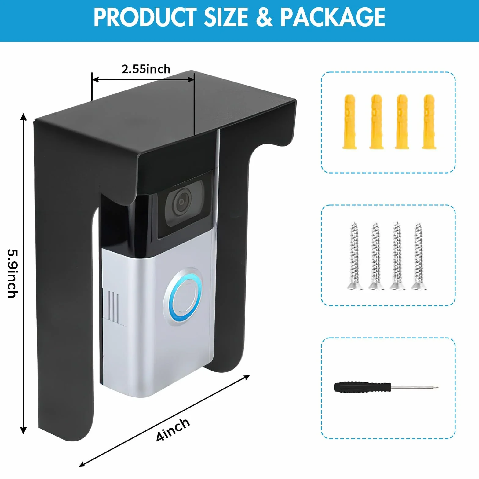 Protección contra la lluvia para timbre de puerta con vídeo, soporte para timbre de puerta con vídeo resistente a la lluvia, cubierta para timbre con protección antideslumbrante, protección