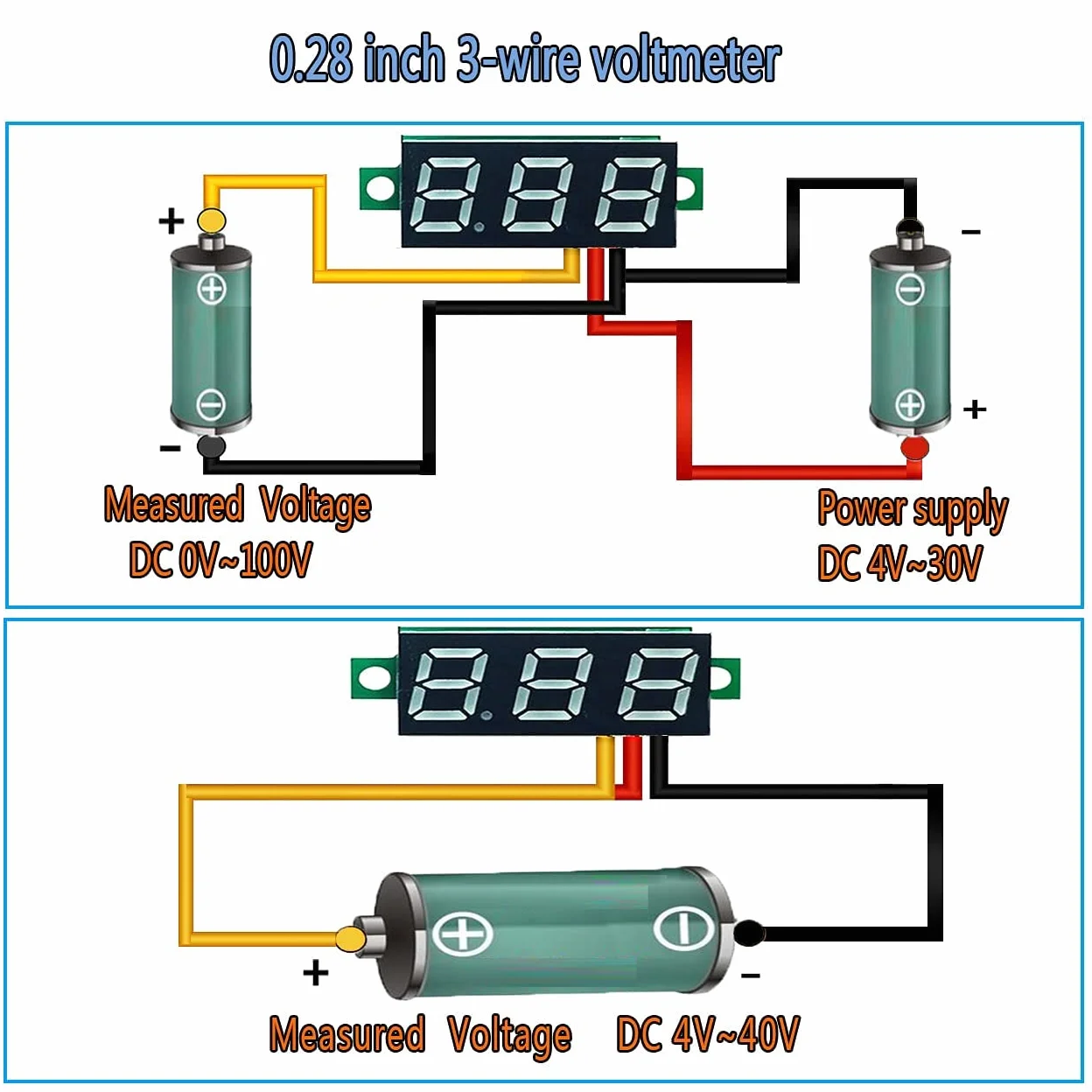 Mini Voltímetro Digital DC 0-100V 0.28 Pulgadas Pantalla LED Verde GTIWUNG