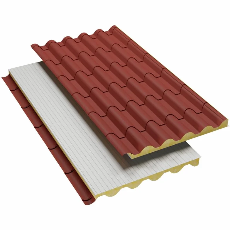 Panel Estilo Teja Cubierta Acero Prelacado 2100x1000mm Interior Blanco Exterior Rojo Coppo PU
