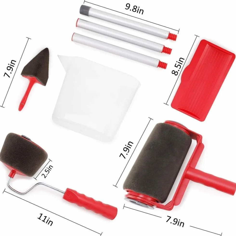 PL Set - Rodillo de pintura antigoteo, sistema de pintura impermeable con fácil flujo, incluye extensión de pintura y boquilla de vertido, ideal para mejoras del hogar, color azul