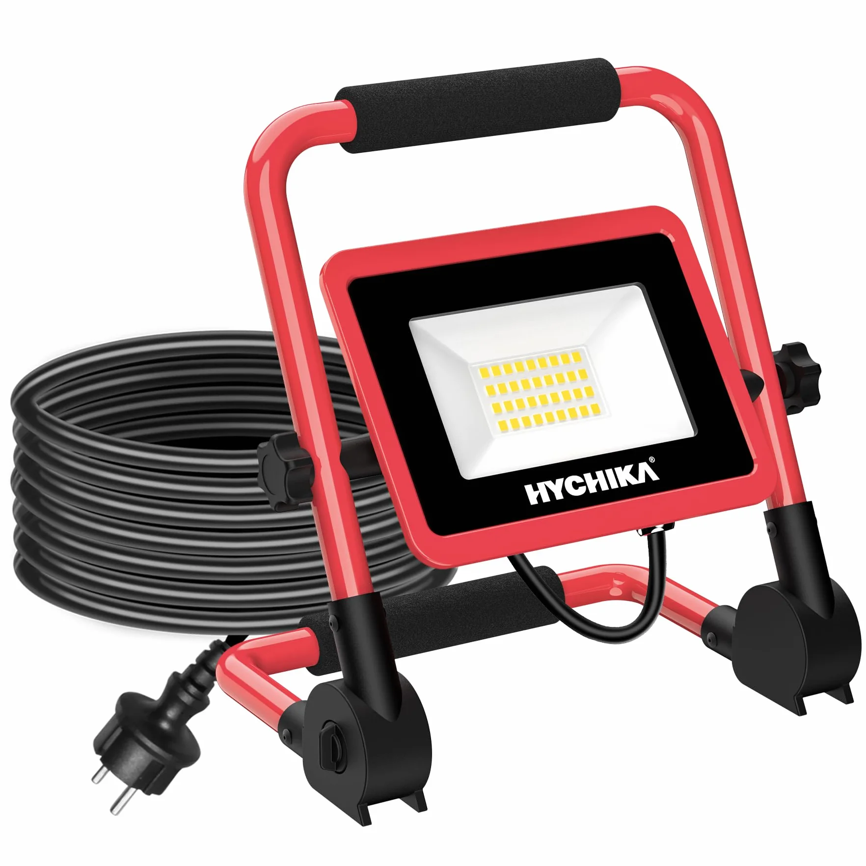 HYCHIKA Foco Led 30W - Luz Portatil Foco Led Exterior Trabajo con 3500 LM 6500K Blanco Brillante, Luz IP65 Impermeable para Usar en Exteriores, Lámpara Portátil para Obras, Jardines, Garajes