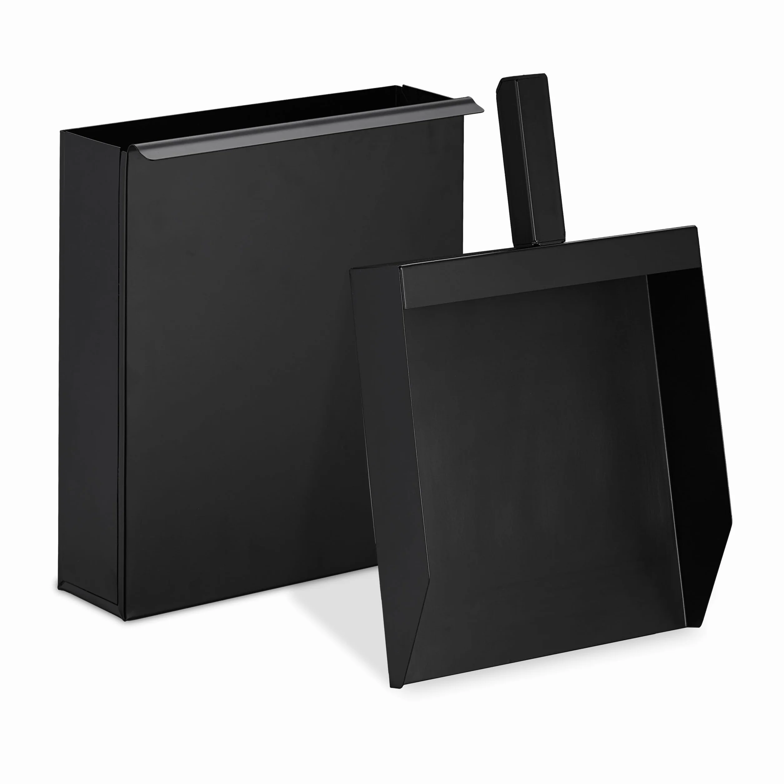 Relaxdays Caja Carbón con Recogedor, Contenedor Cenizas Chimenea, Barbacoa, Estufa, Caja y Pala Tapa para Cenizas, Negro