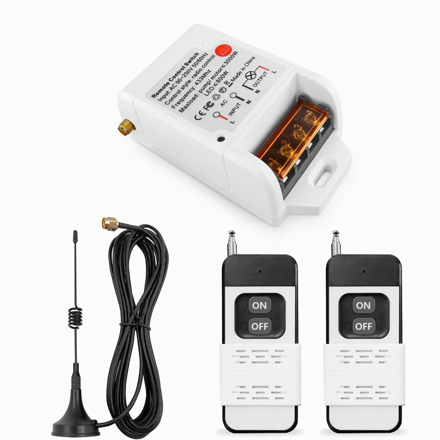 DieseRC Interruptor del Mando a distancia de Bomba Motor Inalámbrico Receptor Relé de CA 220V 3000W y 2 Transmisores rango de control de hasta 100-300 metros para Luces Bomba de agua Motor