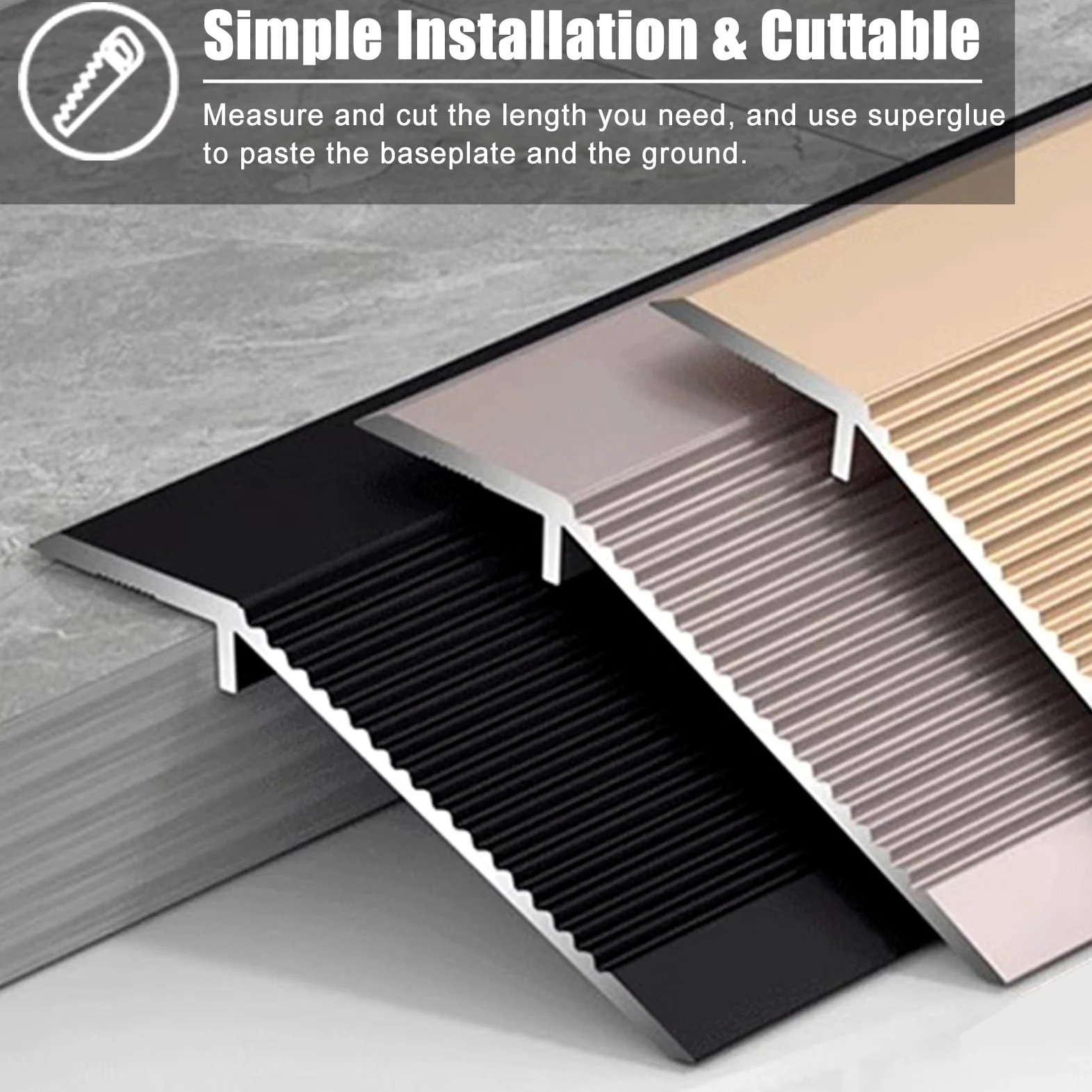 Tiras antideslizantes para suelos de vinilo para azulejos y madera laminada, tiras de juntas de suelo gris oscuro para un flujo suave