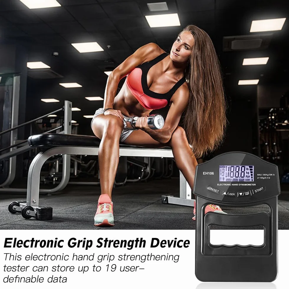 NAVESO Dinamómetro de Mano Digital, 396lb/180Kg Dinamómetro Electrónico de Mano, Pantallas LED, Entrenador de Fuerza de Agarre Con Cable de Datos USB