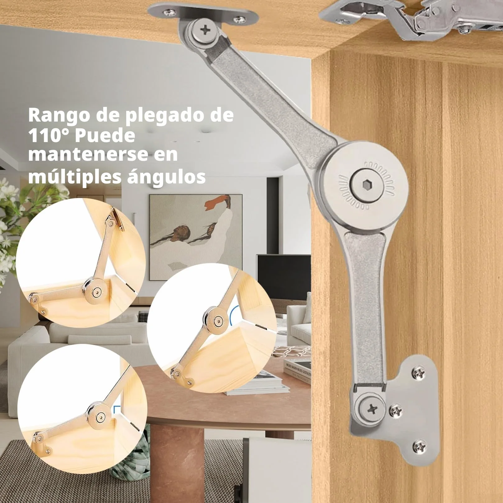 Bisagra de Soporte de Tapa Elevación, Bisagra Plegable Abatible 75/90/110 Grados para Puerta de Armario Cocina Muebles