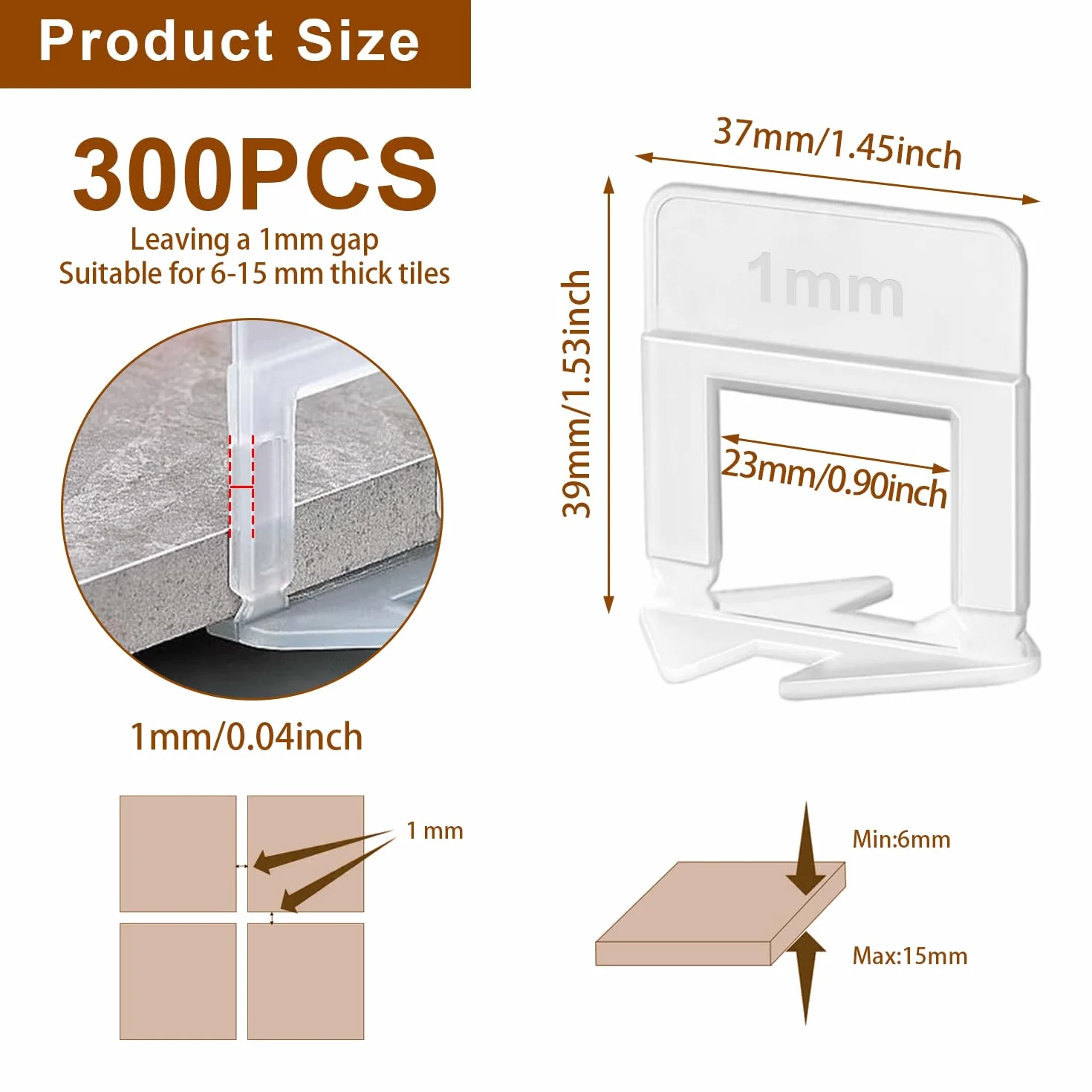 300 Piezas Niveladores de Azulejos 1mm Nivelador para Azulejos y Calzos, Nivelación de Suelos, Kit de Nivelación