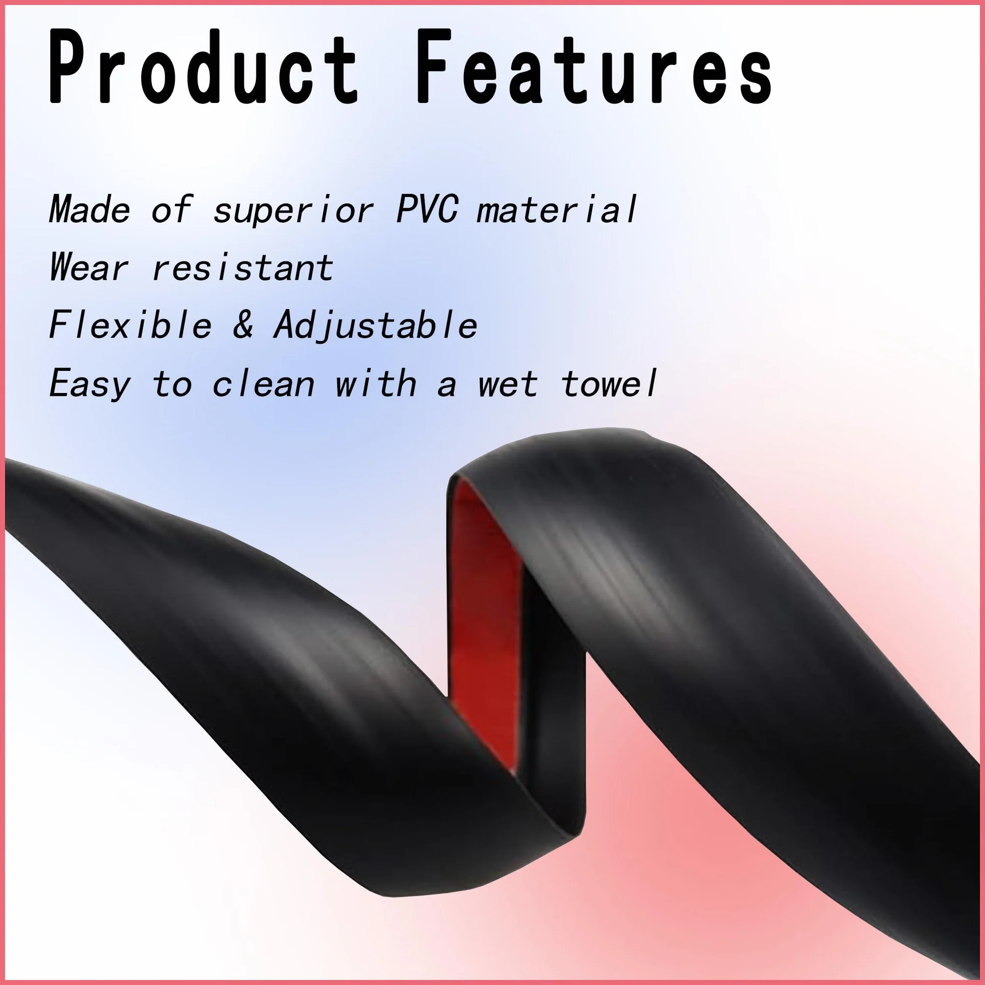 Perfil de Transición para Suelo PVC Tapajuntas Adhesivo Negro 10mm x 1m