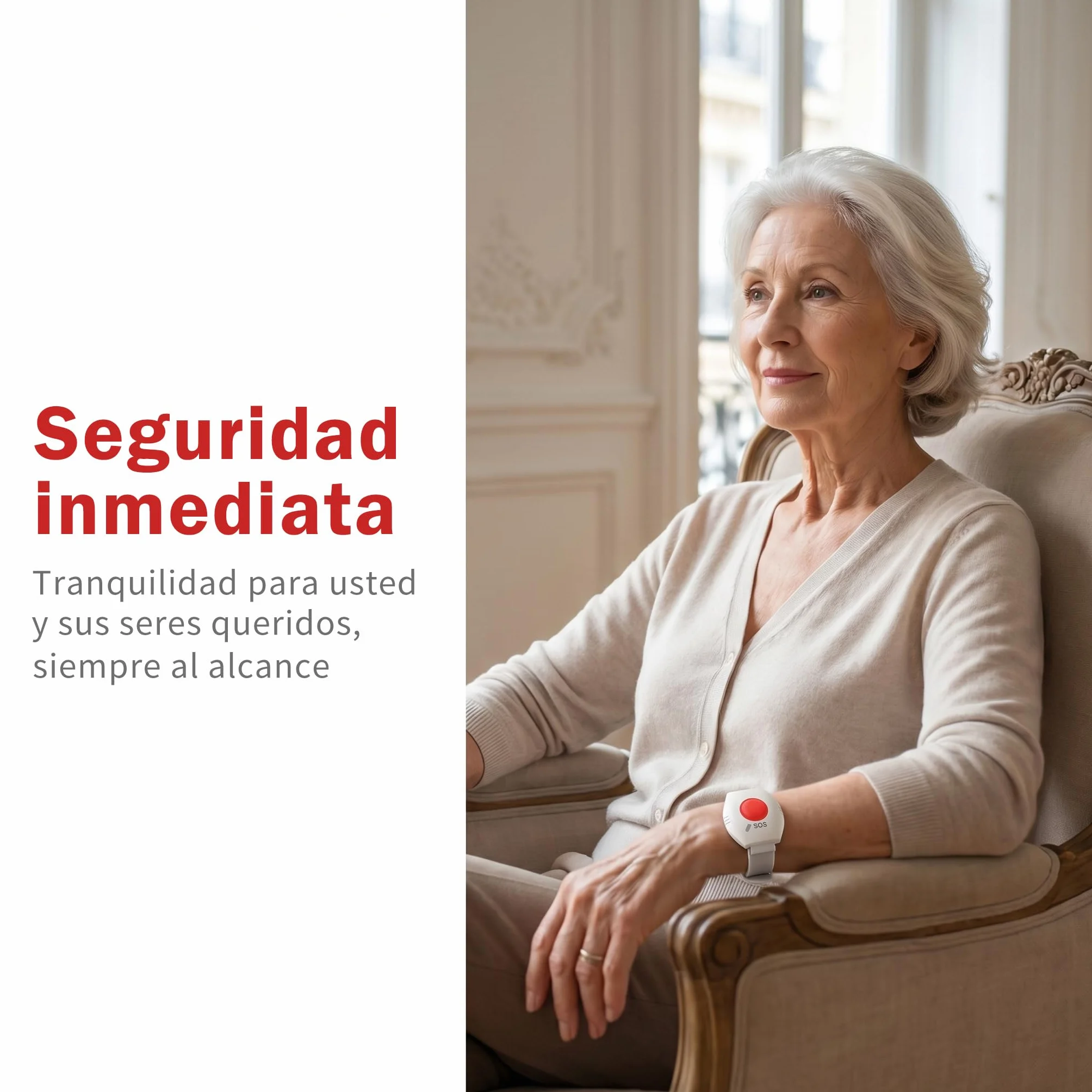 Pulsera con Botón de Emergencia para Ancianos con WiFi, Avisador Personas Mayores sin Suscripción, IP55 Impermeable, Alarma 85 dB, Notificaciones por App y Volumen Ajustable (Kit de 4)