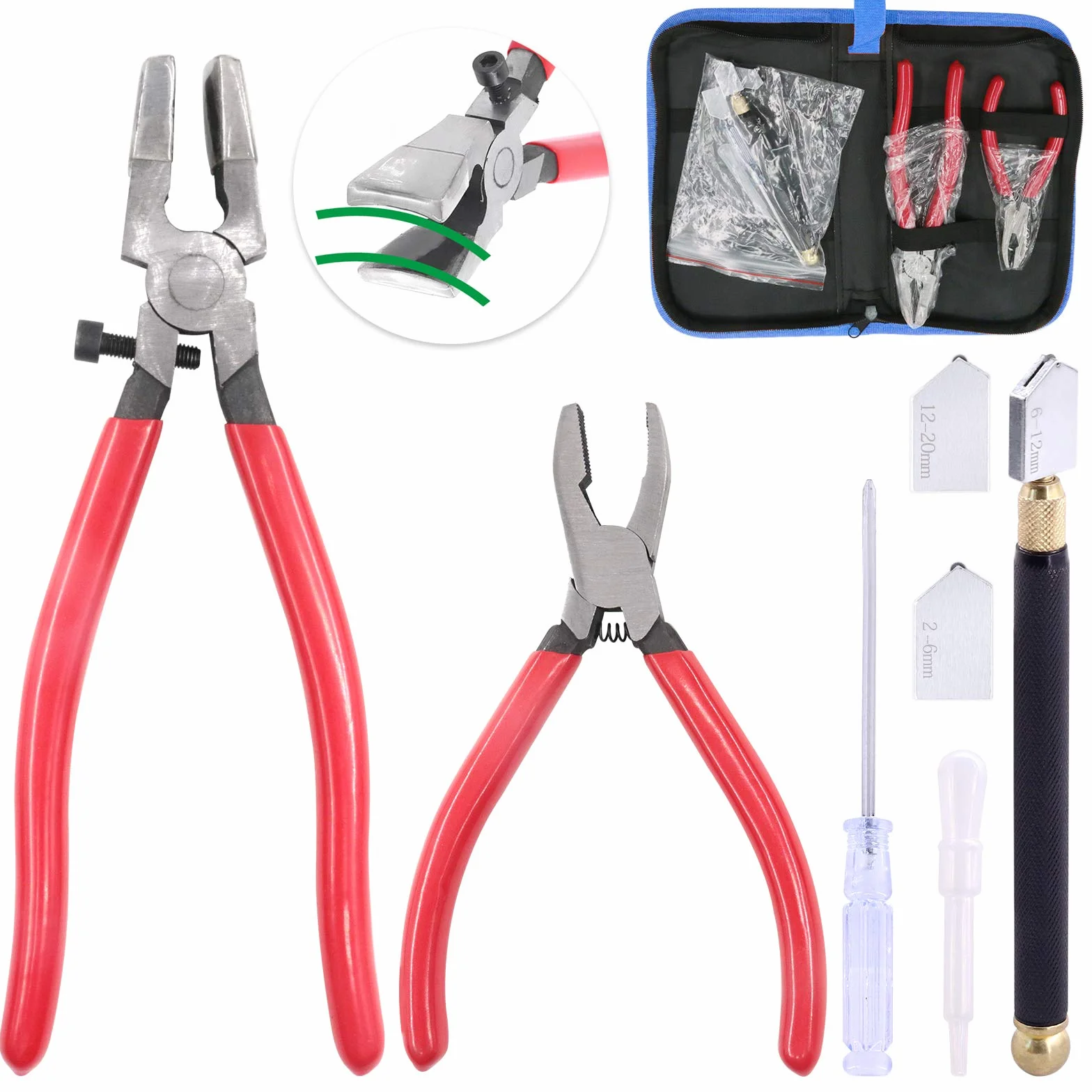 Glarks Juego de 4 alicates de cristal resistente para cortar mosaicos, azulejos, espejo, vidrieras, con cortador de vidrio y lápiz estilo lápiz, corte de vidrio para mosaicos, espejo y vidrieras