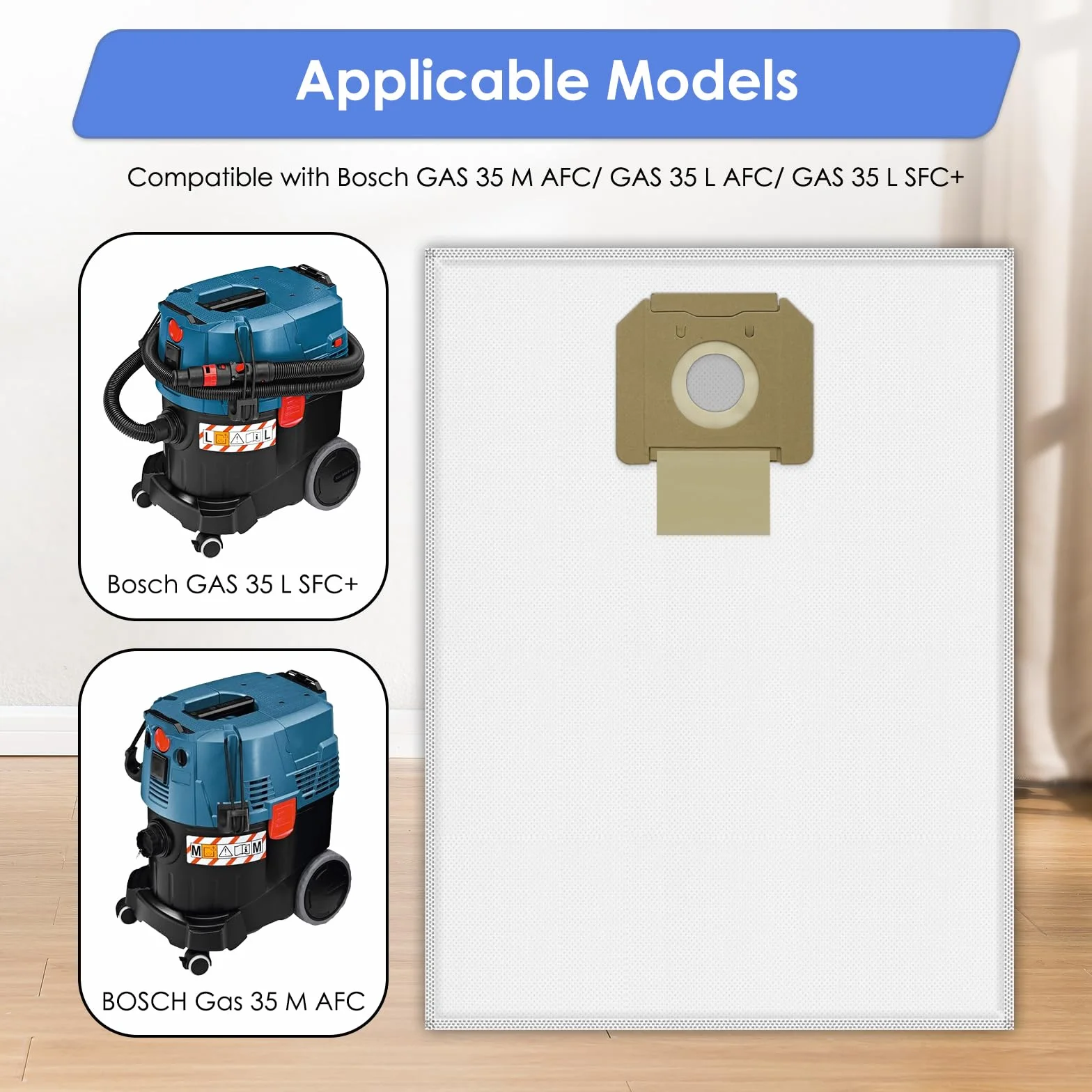(10 Piezas) GAS 35 L AFC Bolsas de Polvo de Repuesto Compatibles con La Aspiradora Profesional Bosch GAS 35 L AFC/L SFC+/ M AFC, Bolsa Para Aspiradora, Bolsas de Aspiradora
