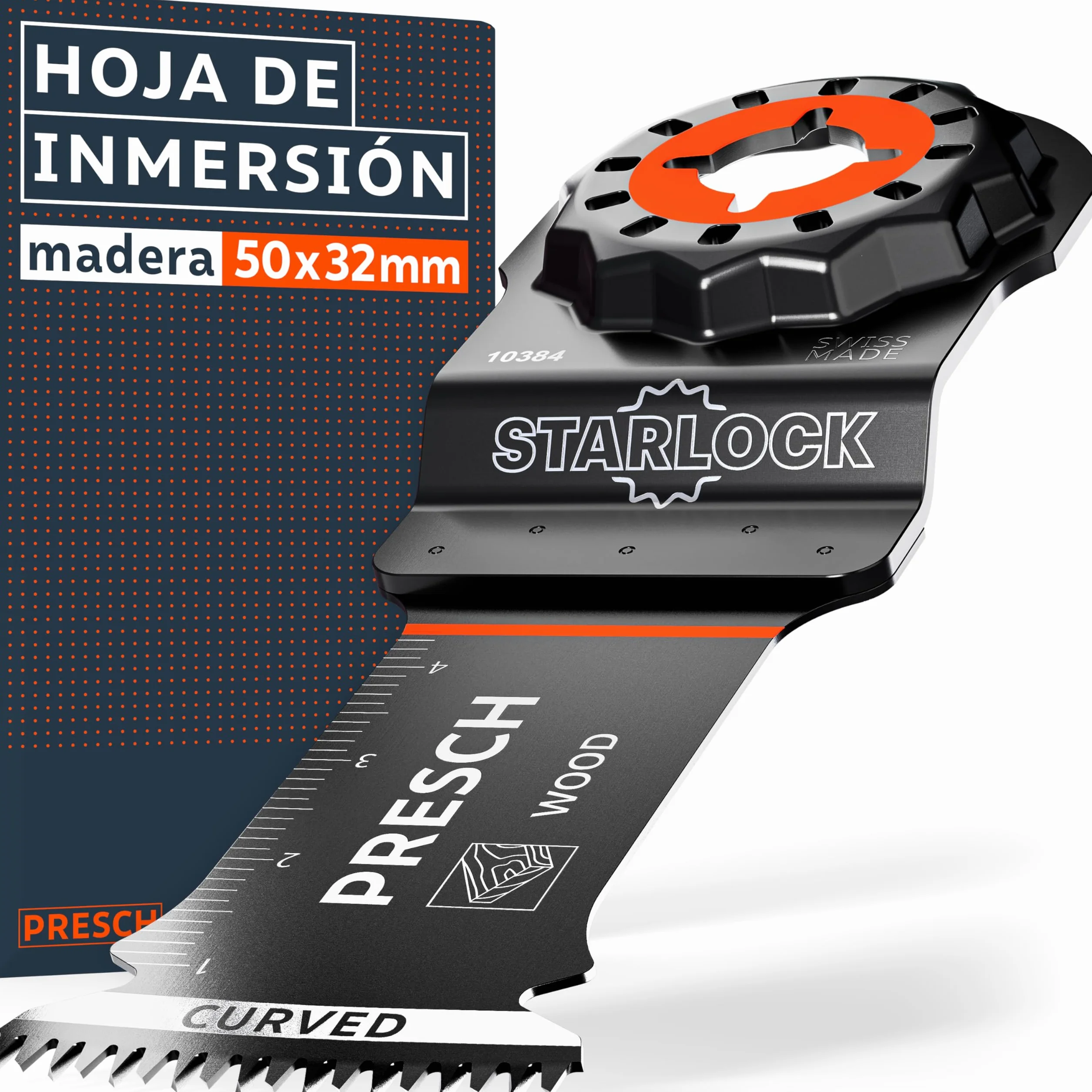 Presch Cuchilla Multiherramienta Madera 50×32 mm - Accesorio Starlock para sustitución sin herramientas - Corte limpio con dentado japonés y diseño Curved-Tec - Accesorio multiherramienta