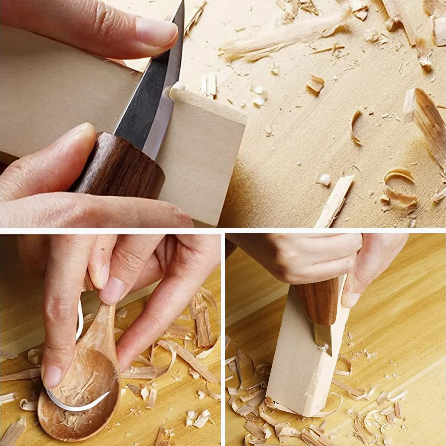 Herramientas de Talla, 5 Piezas Kit para Tallar Madera, Conjunto Con Cuchillo de Cuchara, Gubias para Principiantes y Profesionales