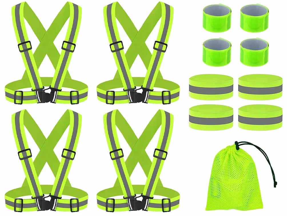4PCS Chalecos Reflectantes Seguridad, Chaleco Reflectante para Bicicleta, Chaleco Bandas Reflectantes, Reflectantes Ajustable Ligero Chaleco, para Ciclismo, Trotar, Correr, Senderismo(Amarillo)