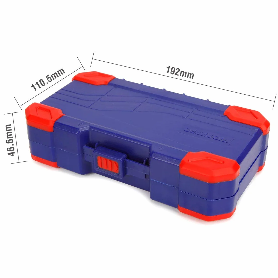 WORKPRO Juego de Brocas SDS Plus 8 Piezas, Brocas para Hormigón con Caja, Ø 5/6/7/8/10/12 mm para Taladro Percutor SDS Plus, Ladrillo, Piedra y Cemento