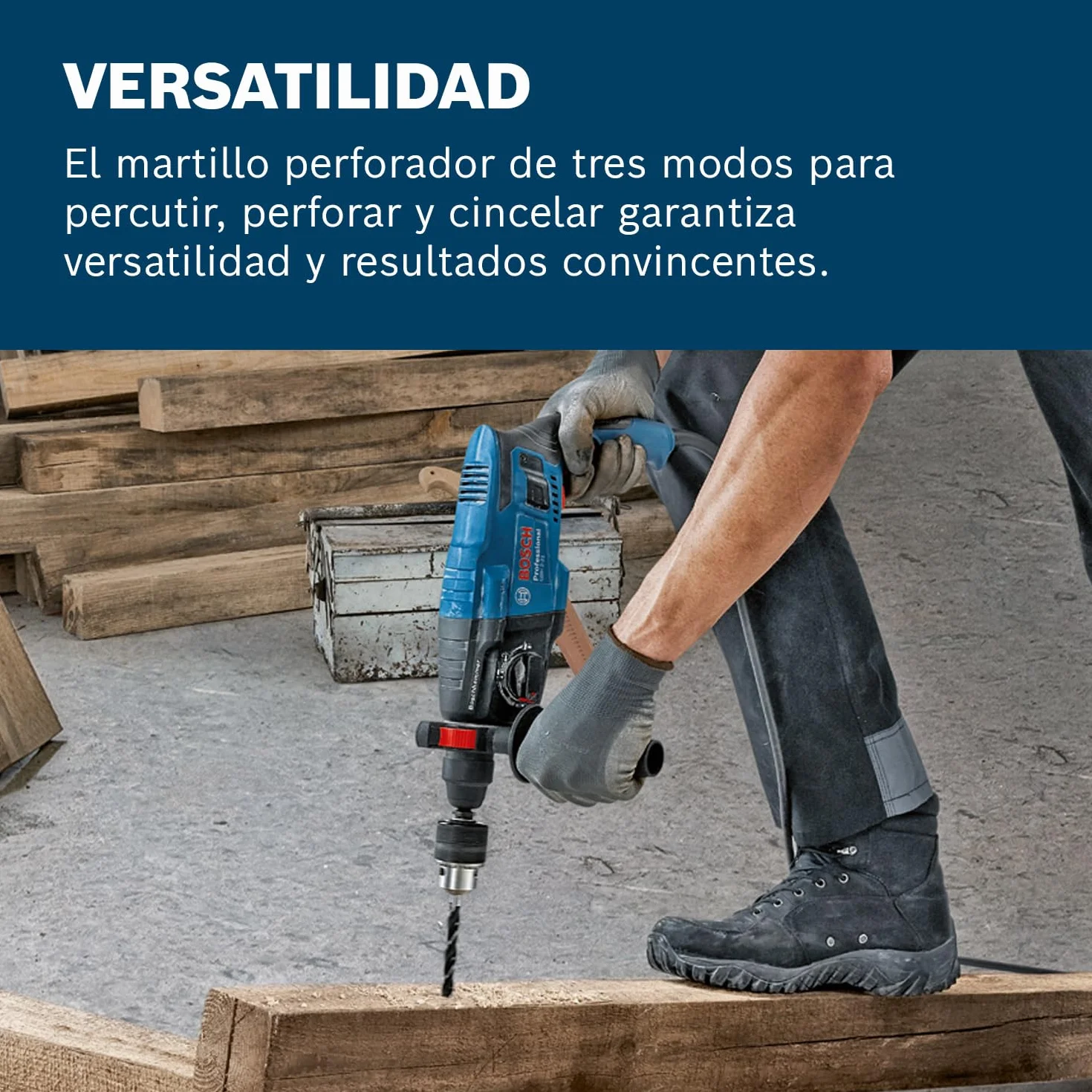 Bosch Professional martillo perforador GBH 2-21 (con SDS plus, incl. empuñadura auxiliar, paño para la máquina, profundidad retráctil, maletín)