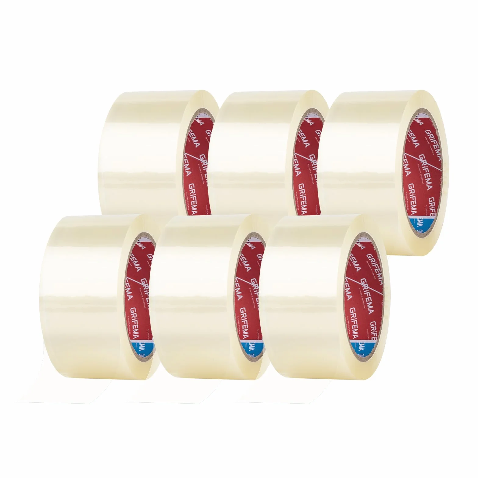 GRIFEMA GA4003-6, Cinta de Embalaje Silenciosa para Embalar Cajas de Cartón para Envíos y Mudanzas, Transparente, 66 m x 50 mm, 6 Rollos