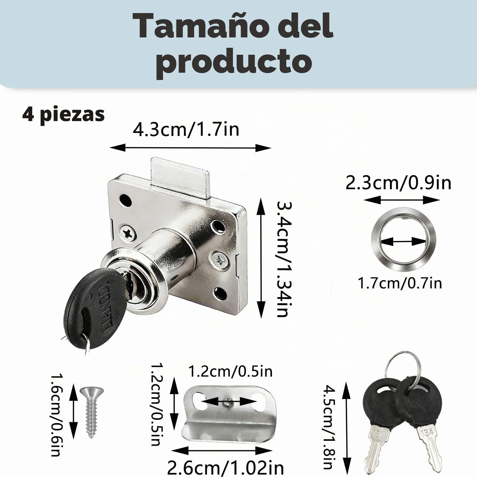 Pack de 4 Cerraduras de Leva 20mm para Armarios y Muebles con Llave