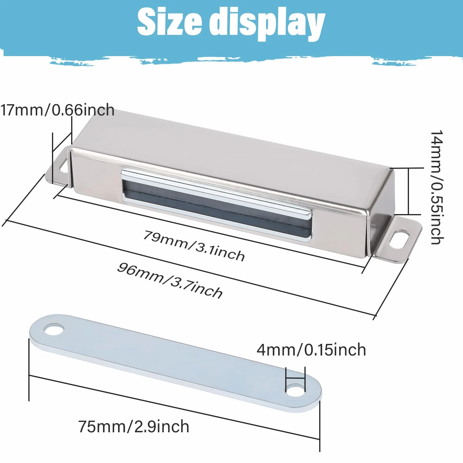 MIN CI Paquete de 4 cierres magnéticos para puerta, imanes fuertes resistentes de 45 kg, imanes de puerta de neodimio, imanes magnéticos de acero inoxidable para armarios, cocina, baño, armario