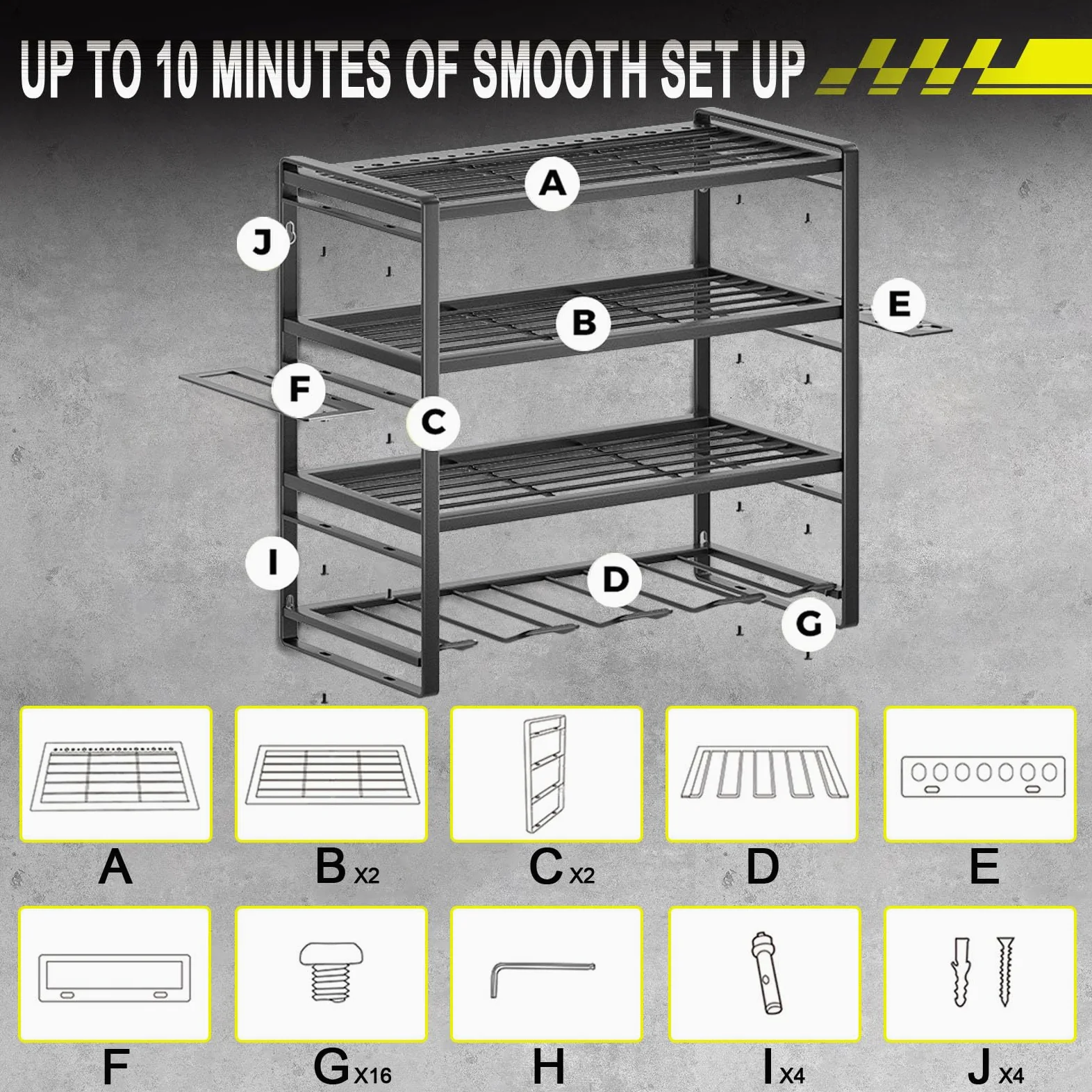 4 niveles de almacenamiento de herramientas con soporte de pared, organizador de herramientas para garaje con 4 portabrocas para herramientas inalámbricas. Portabrocas pesado de montaje en pared con