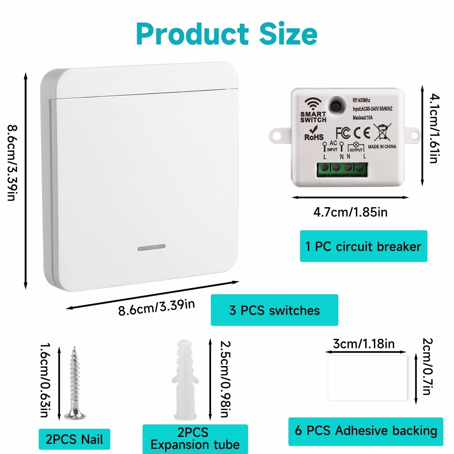 Interruptor Inalámbrico 433MHz Kit 4 Piezas, Receptor 220V 10A Mando Distancia 30m Control Remoto Lámpara LED