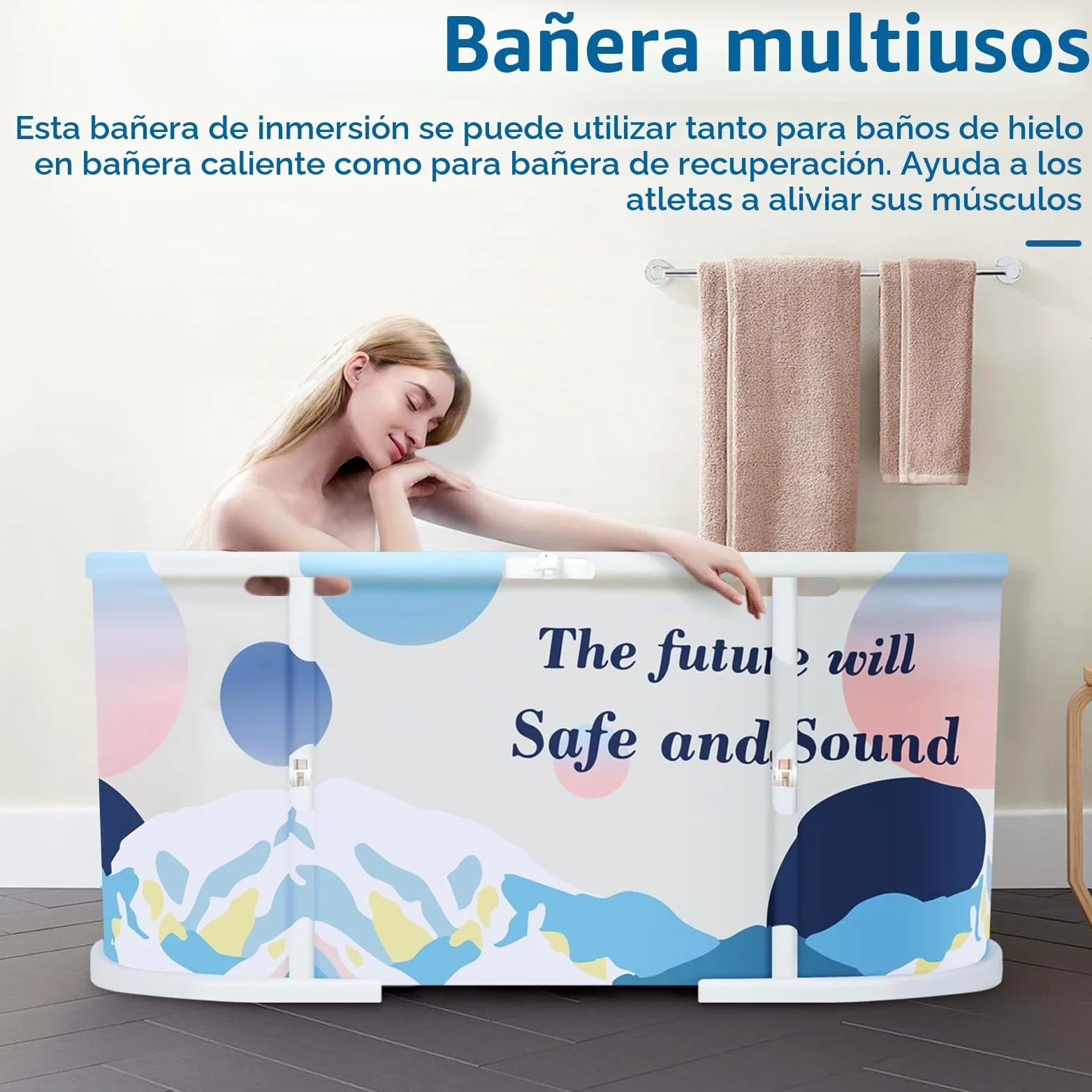 Bañera plegable para adultos de 120 cm, bañera independiente con marco de plástico y doble desagüe, para baño en casa, baño pequeño, ducha, interior exterior (azul claro)