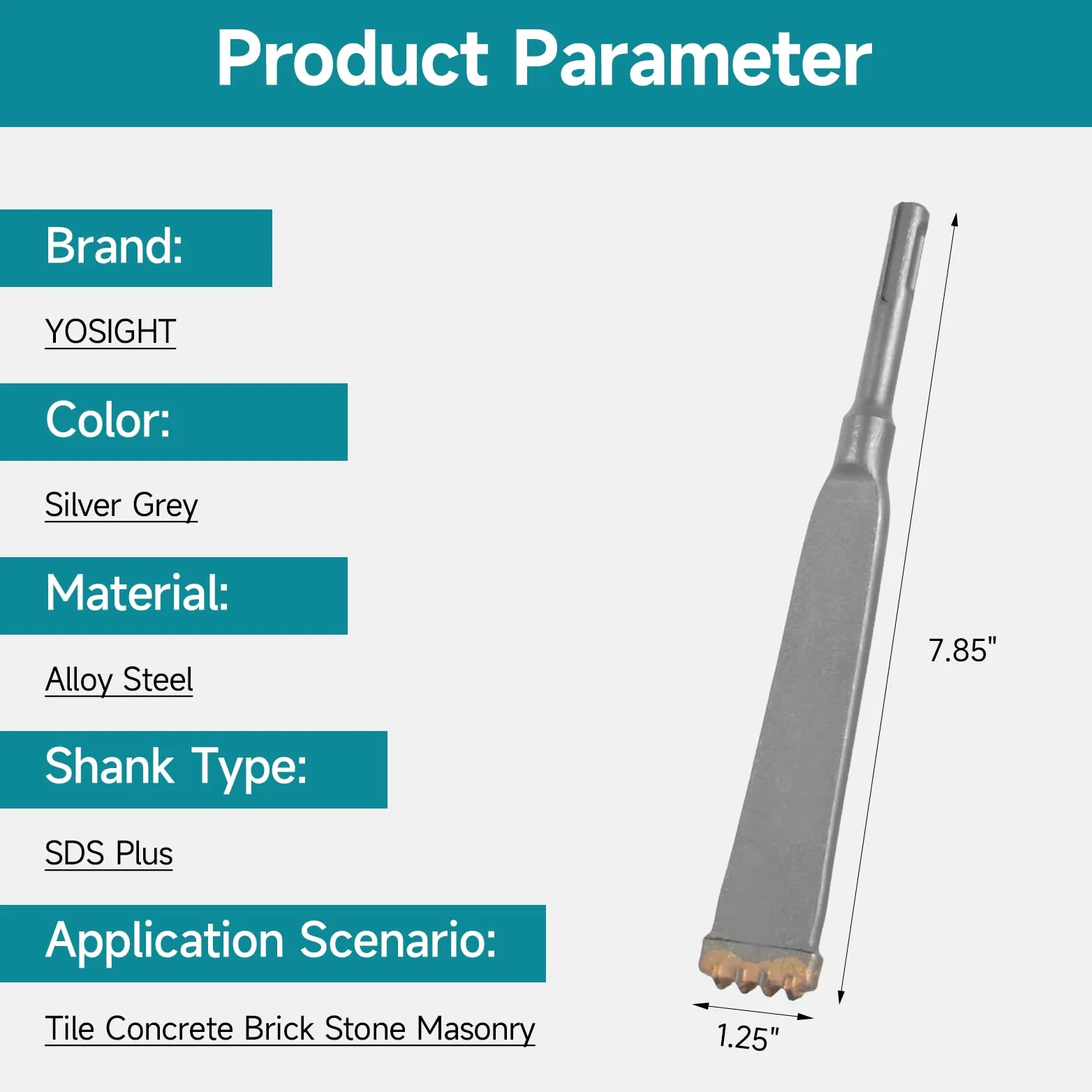 SDS Plus - Cincel de cuatro dientes con vástago redondo de 7.85 pulgadas de largo y aleación de acero, cincel plano de cuatro puntas, ideal para azulejos, hormigón, ladrillo, piedra y