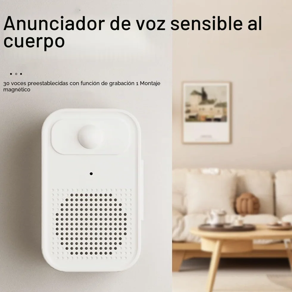 Welcomer Sensor de puerta con aviso de voz, alerta magnética ajustable, grabación de audio personalizada, blanco y negro