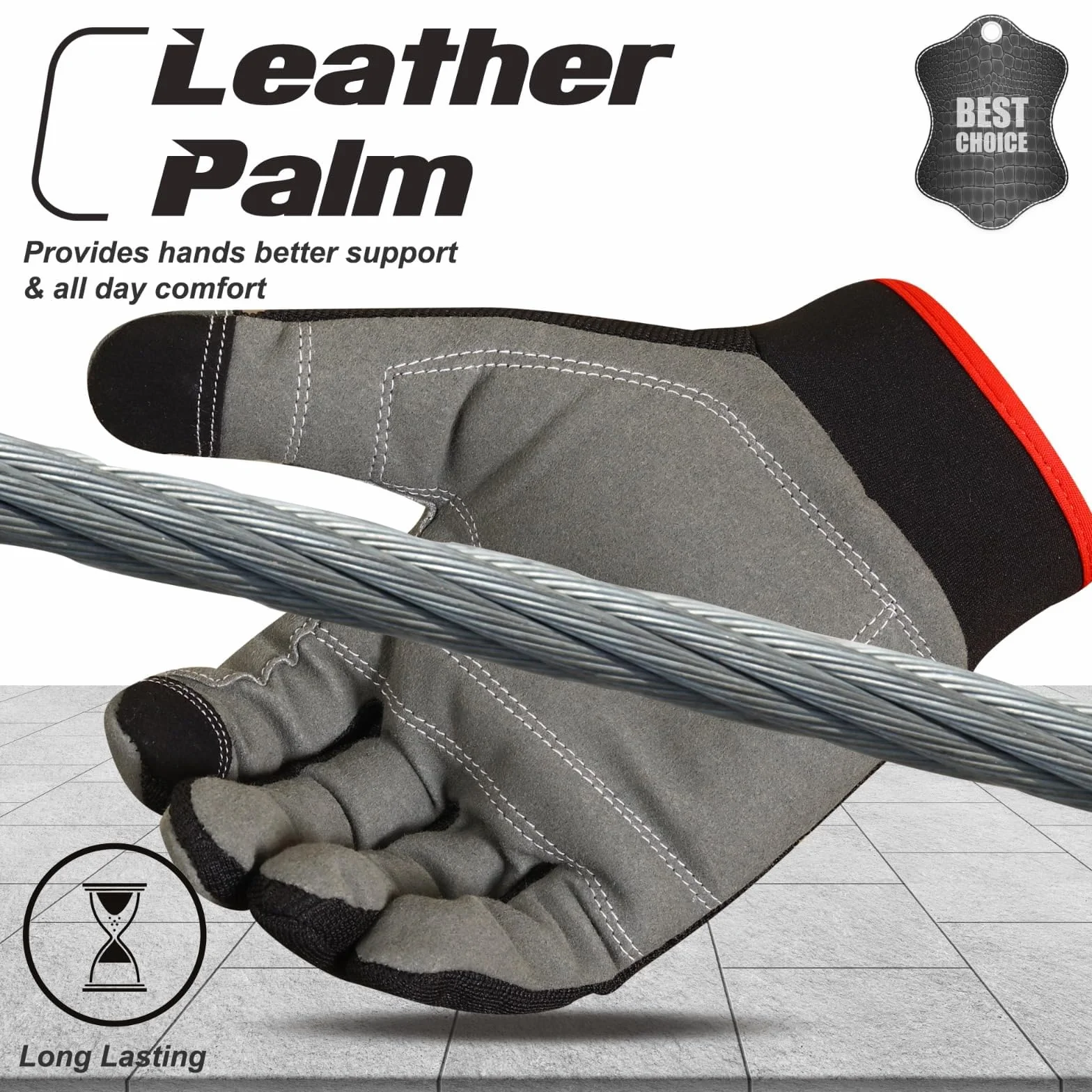 Guantes de trabajo de seguridad resistentes para hombres con protección de palma y pantalla táctil (Negro, L)